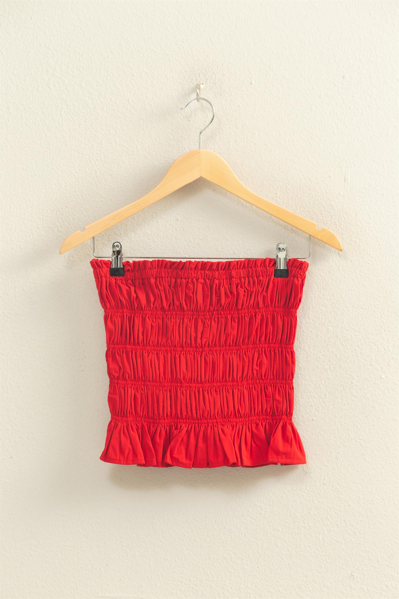 Wholesale Smocked Ruffle Tube Top Clothing Tops DZ26C282 RED DOUBLE ZERO