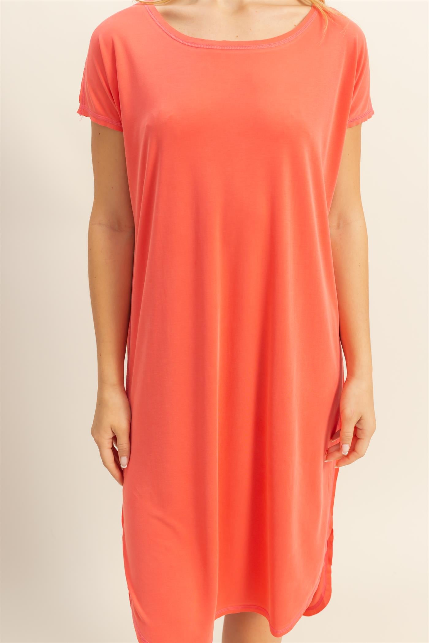 Wholesale Soft High Low Midi Dress  With Round Hem Dresses DZ25E307 CORAL DOUBLE ZERO