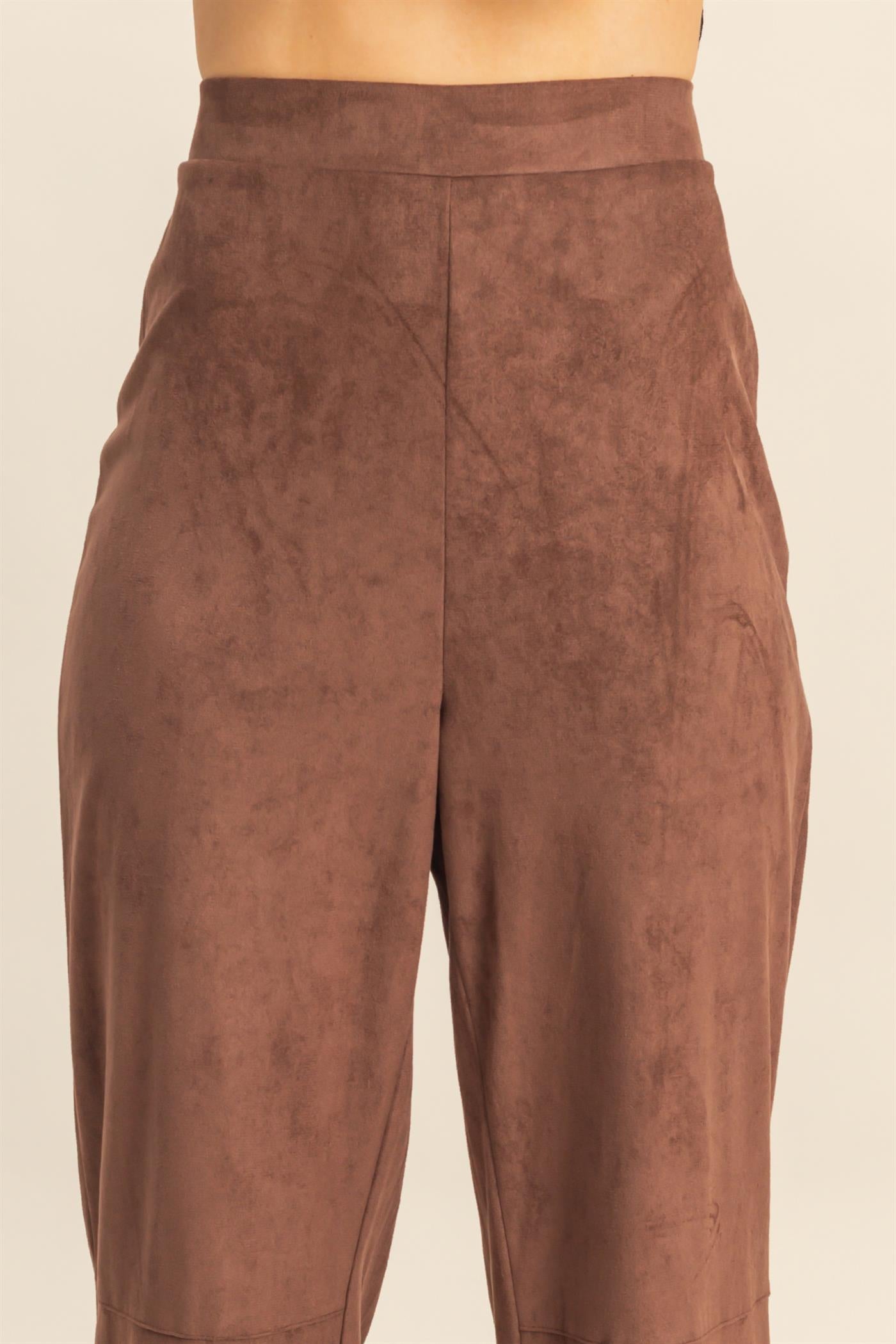 Wholesale Suede Wide-Leg Pants With Tailored Fit Pants HF26A592 CHESTNUT HYFVE