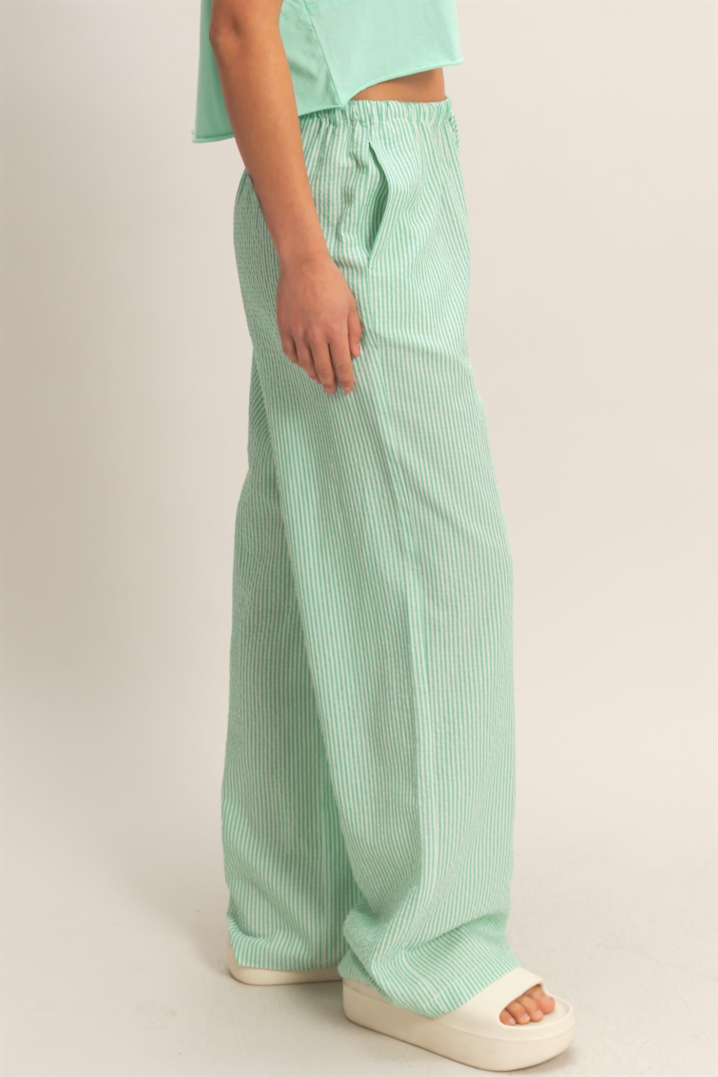 Wholesale Striped Wide Leg Pants Pants DZ26A752 GREEN DOUBLE ZERO