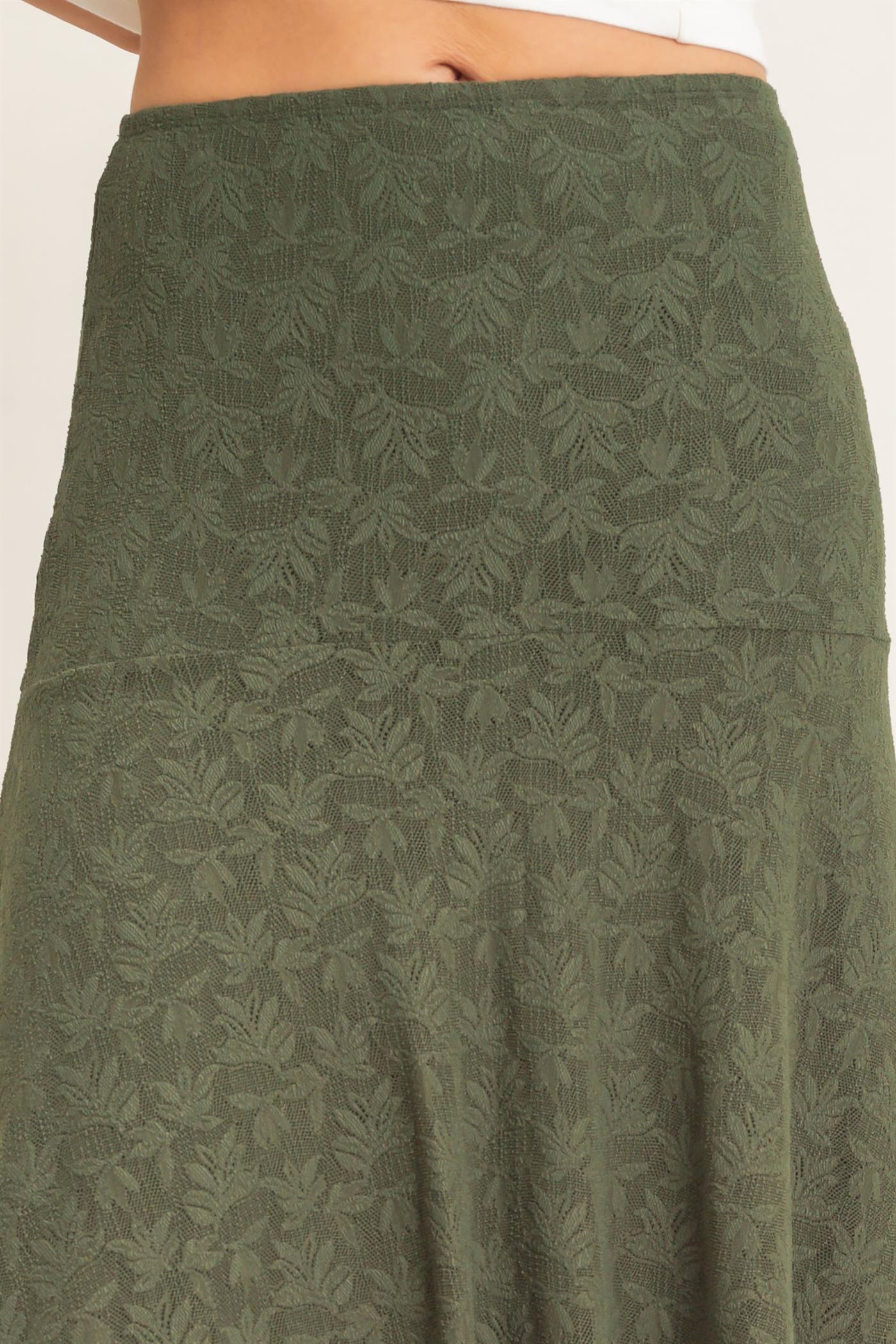 Wholesale Floral Lace Hanky Hem Skirt Skirts HF26E371 HUNTER GREEN HYFVE