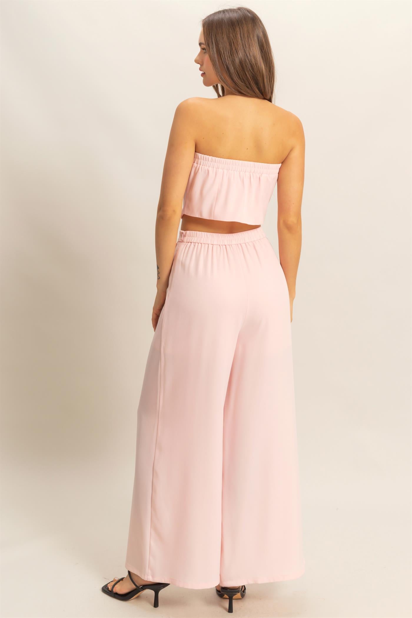 Wholesale Strapless Buttoned Top And Pants Set Clothing HF25E017-SET L.PINK HYFVE