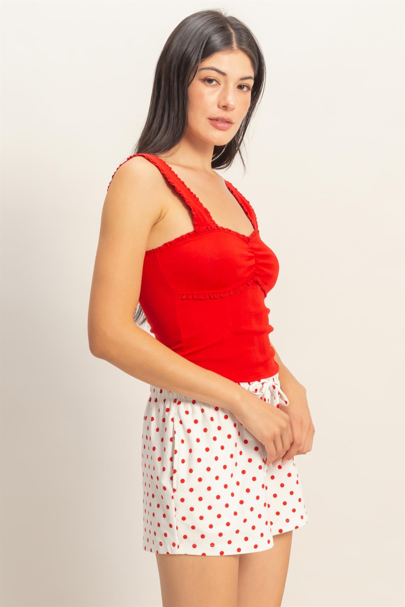 Wholesale Pointelle Shirred Trim Tank Top Clothing Tops DZ26A812 RED DOUBLE ZERO