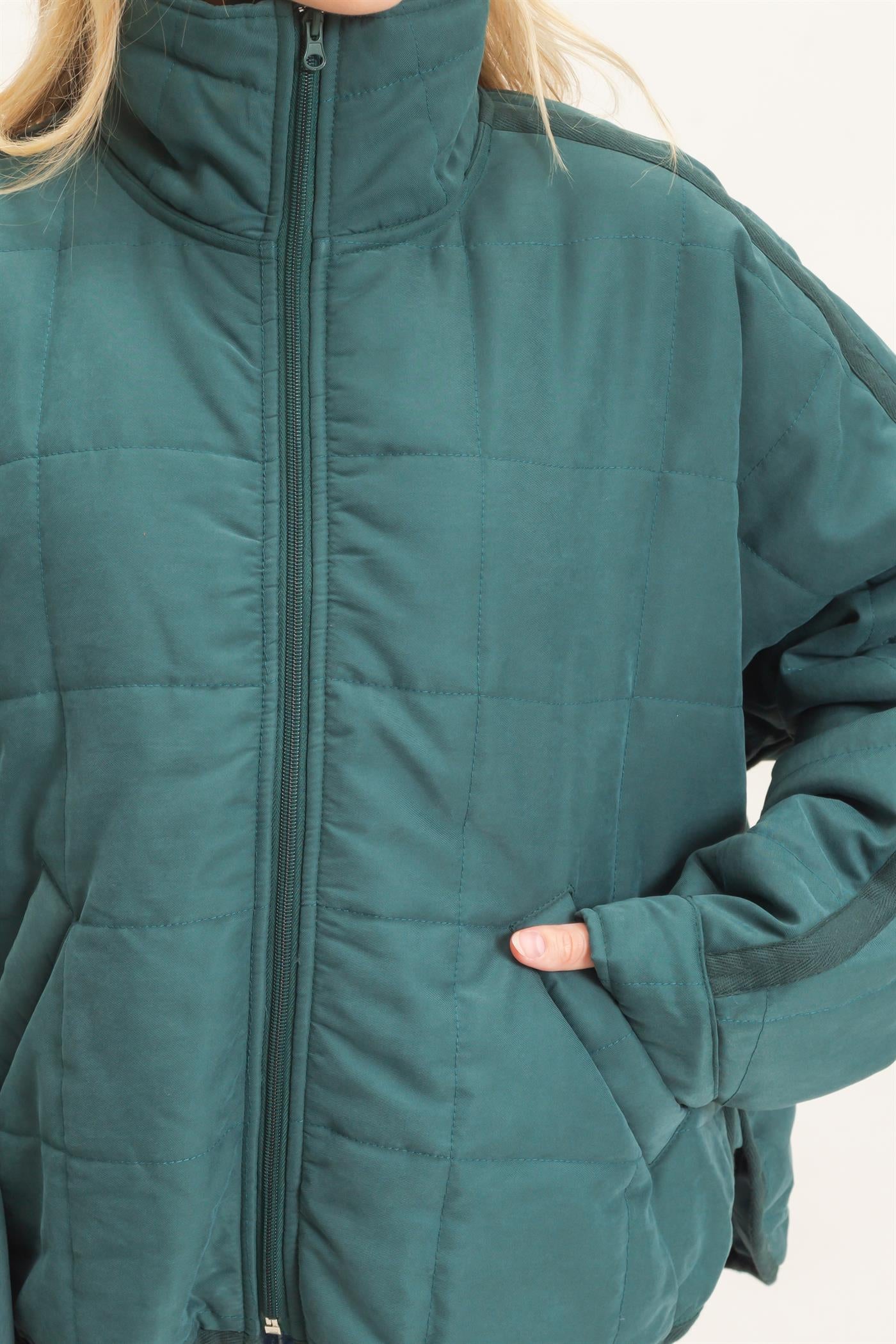 Wholesale Quilted High Collar Jacket Coats & Jackets HF26F167-D TEAL HYFVE