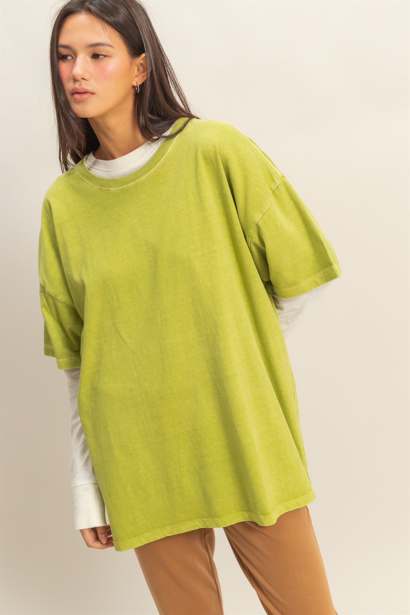 Wholesale Oversized Crew Neck Top Clothing Tops DZ23A198 ALGAE DOUBLE ZERO