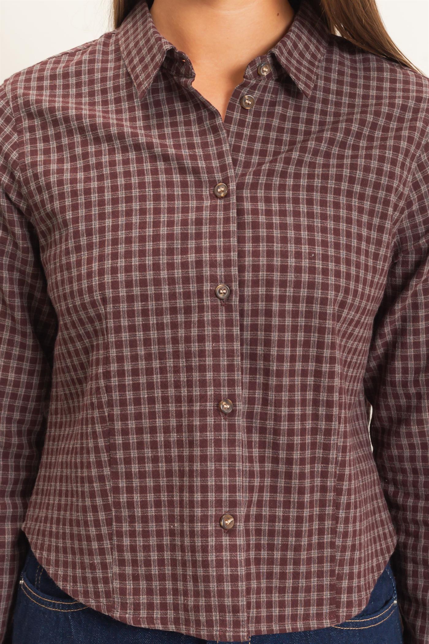Wholesale Plaid Long Sleeve Shirt Shirts DZ26E910 BROWN DOUBLE ZERO