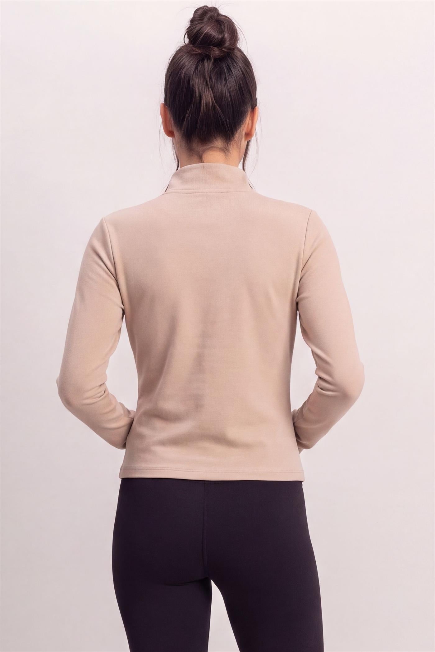 Wholesale Mock Neck Long Sleeve Zip Up Top Clothing Tops DZ26E911 TAUPE DOUBLE ZERO