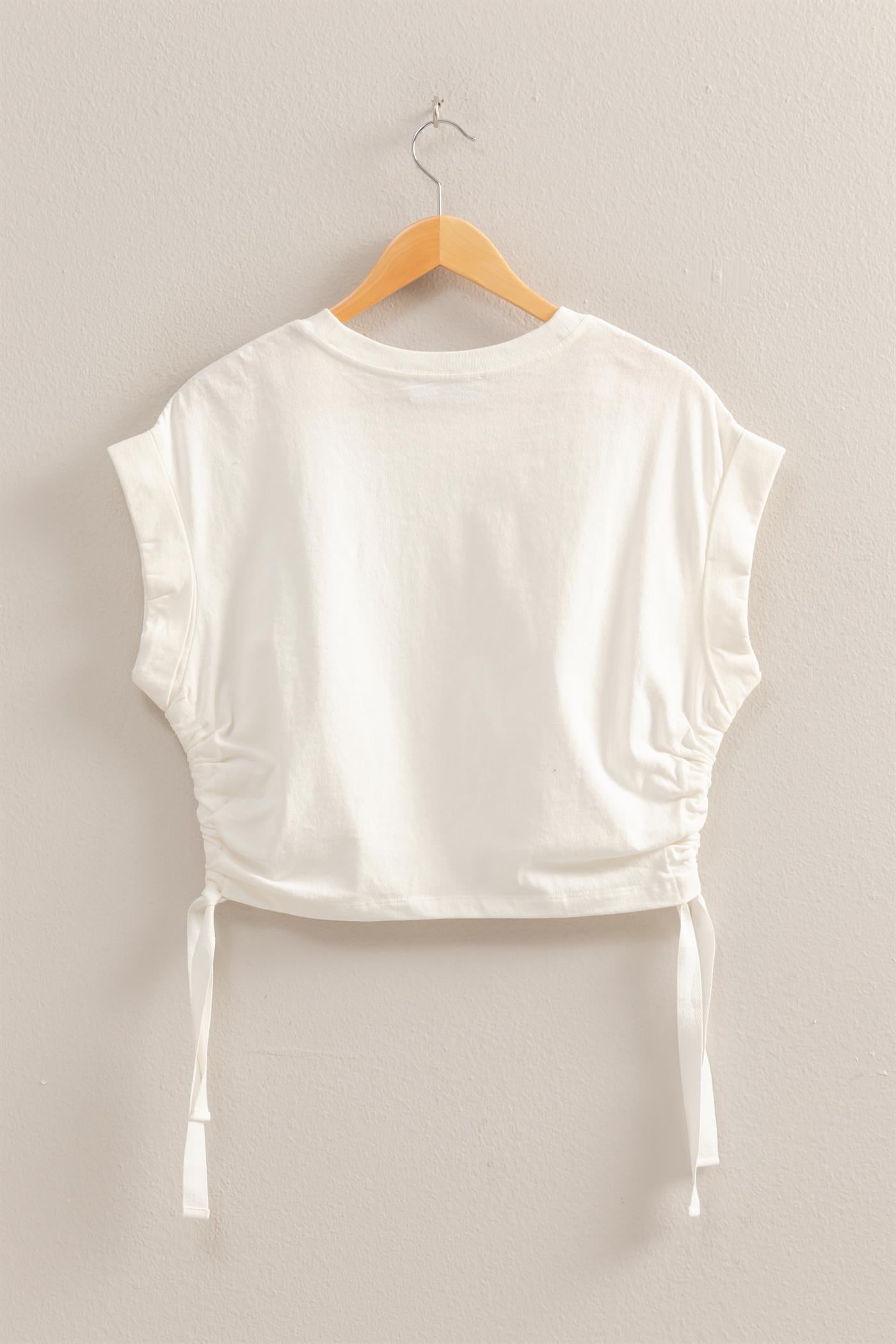 Wholesale Short Sleeve Side Tie Detail Top Clothing Tops DZ25C113 OFF WHITE DOUBLE ZERO