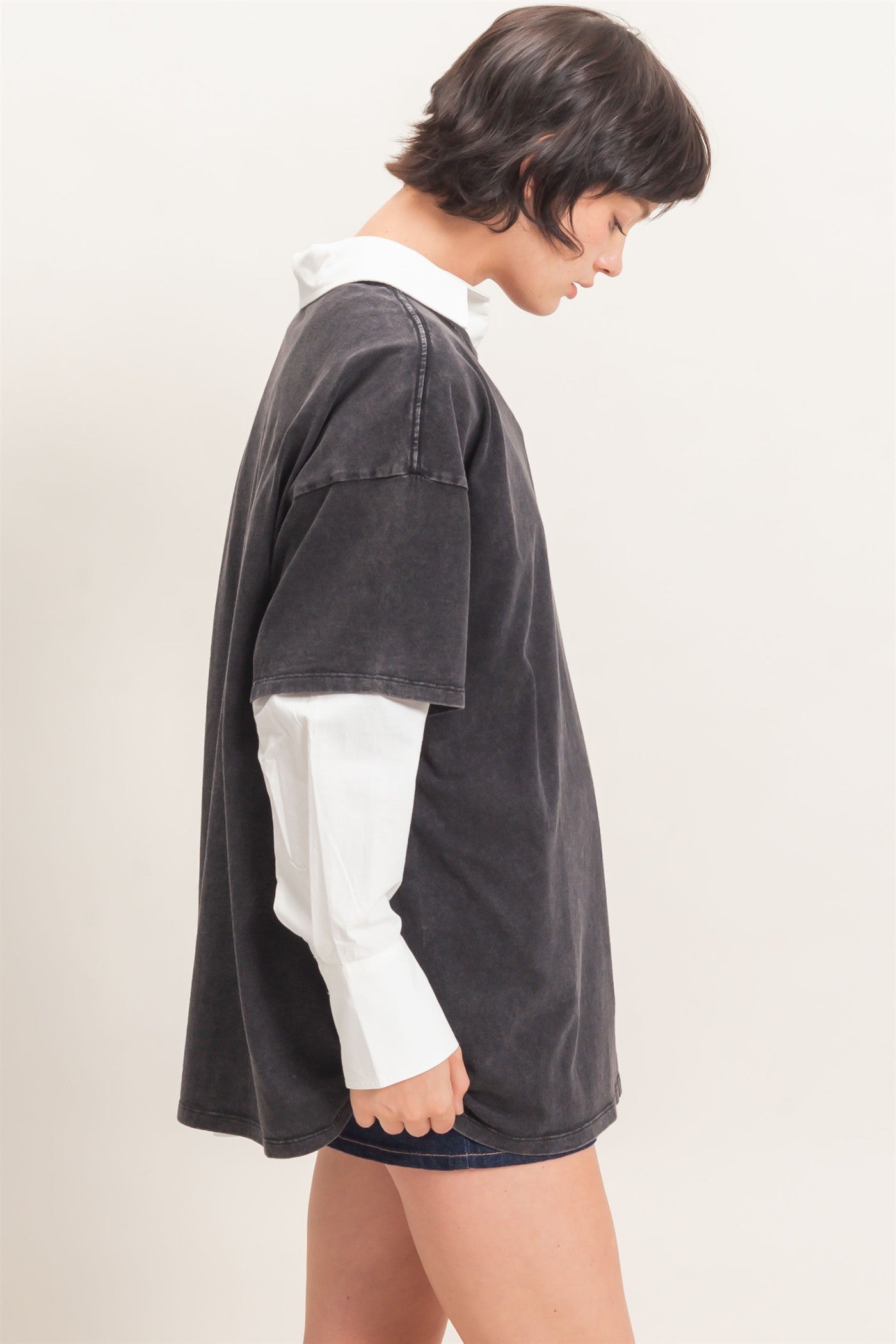 Wholesale Mineral Wash Oversized Crew Neck T-Shirts Clothing Tops DZ26C961 BLACK DOUBLE ZERO