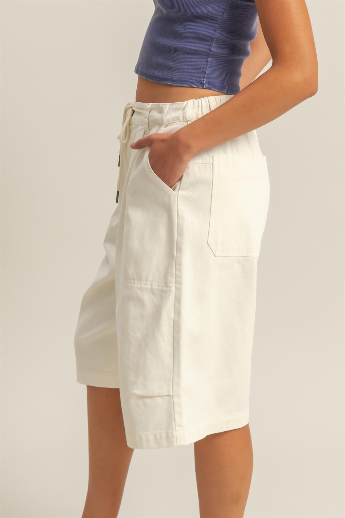 Wholesale Drawstring Waist Wide Leg Jorts Shorts DZ26F283 CREAM DOUBLE ZERO