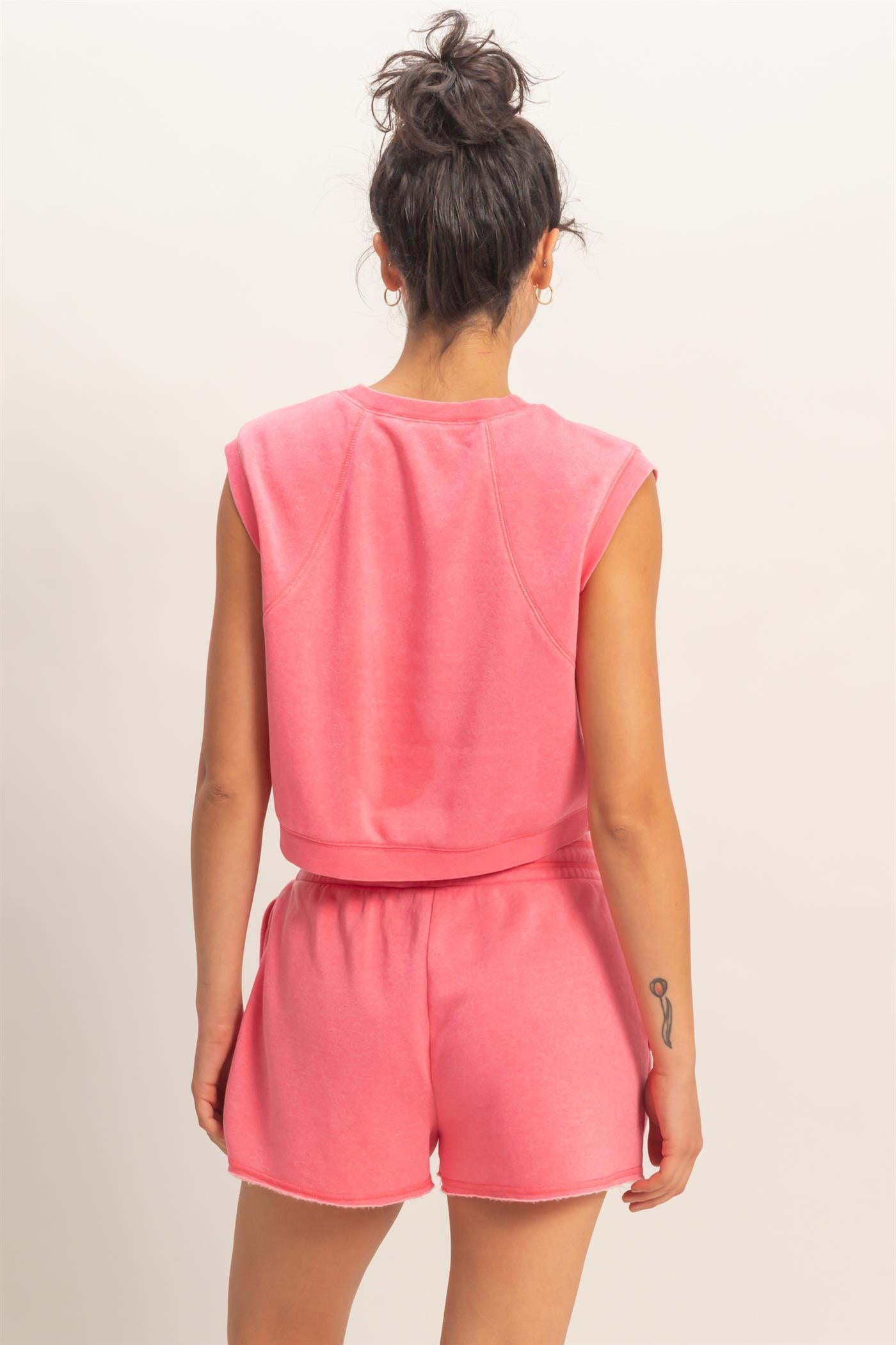 Wholesale Burnout French Terry Sleeveless Top & Shorts Set Clothing Tops DZ26A171-SET TAFFY PINK DOUBLE ZERO