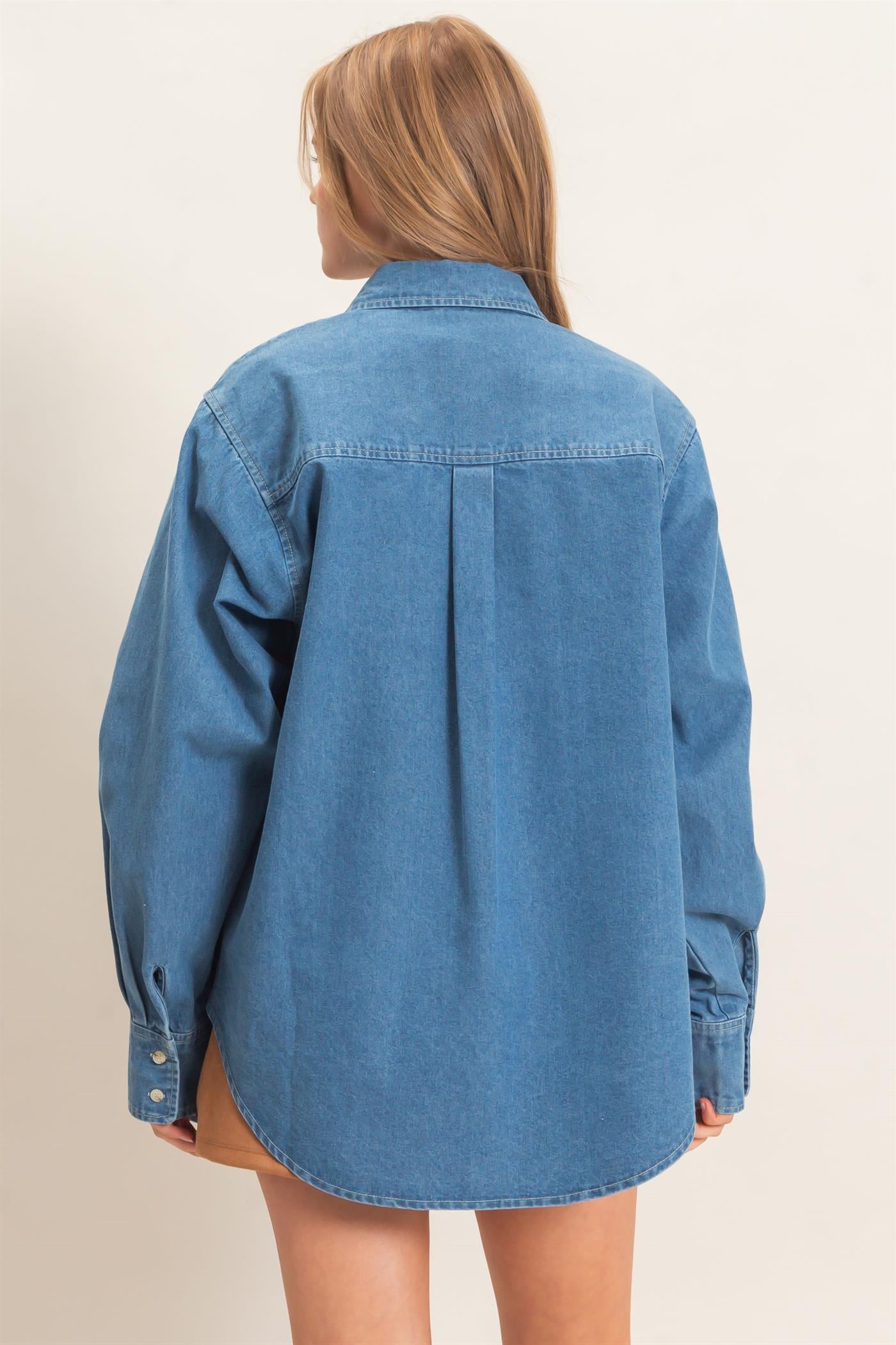 Wholesale Button-Up Denim Shirt Shirts HF26E420 LIGHT DENIM HYFVE