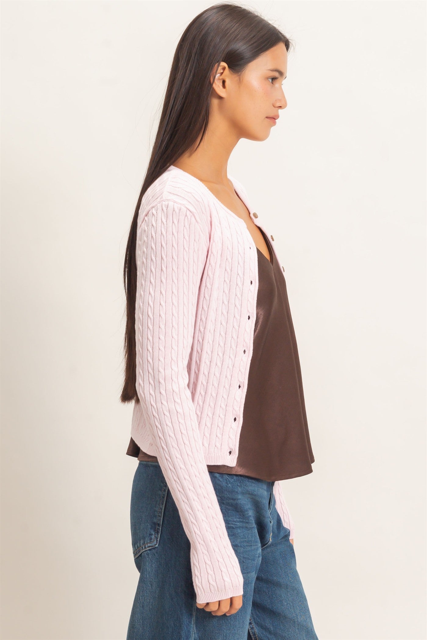Wholesale Cable Knit Cardigan Cardigans DZ26E256 LIGHT PINK DOUBLE ZERO