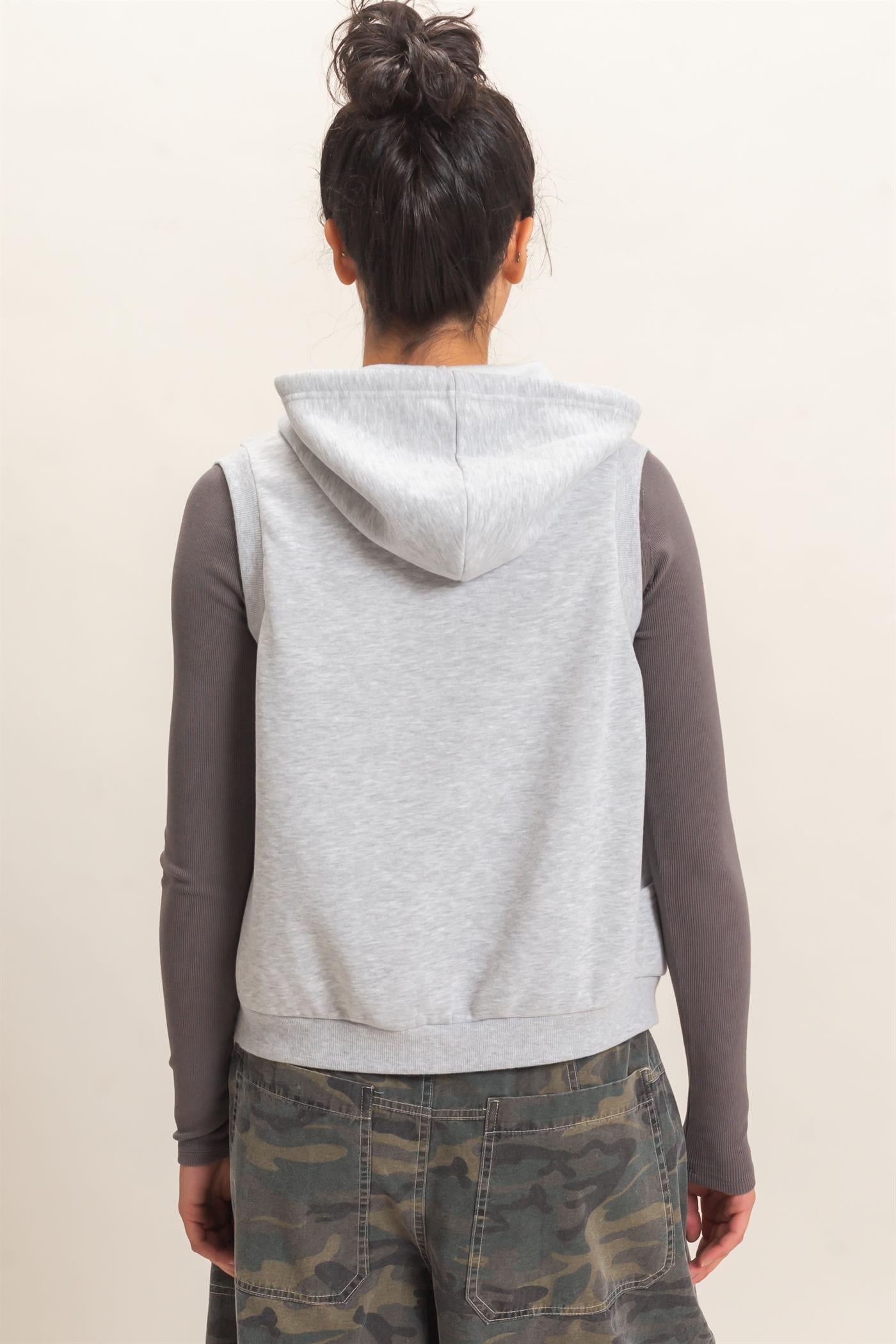 Wholesale Sleeveless Zip Up Hoodie Hoodies DZ26E330 HEATHER GRAY DOUBLE ZERO