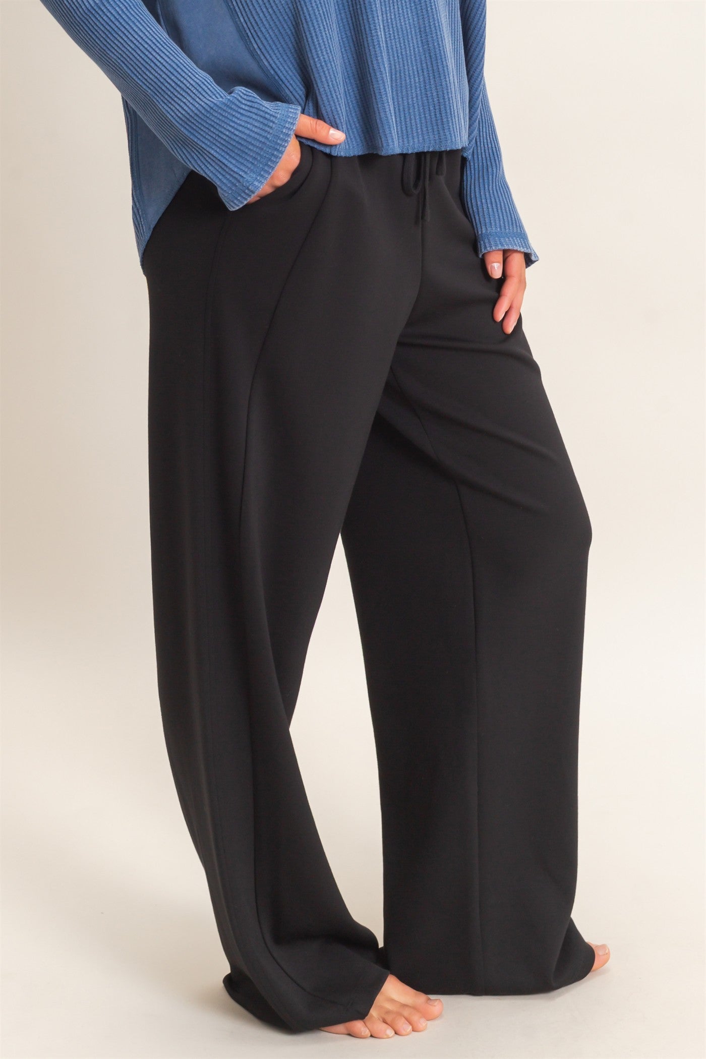 Wholesale Elastic Waist Straight Leg Pants Pants DZ26C969 BLACK DOUBLE ZERO