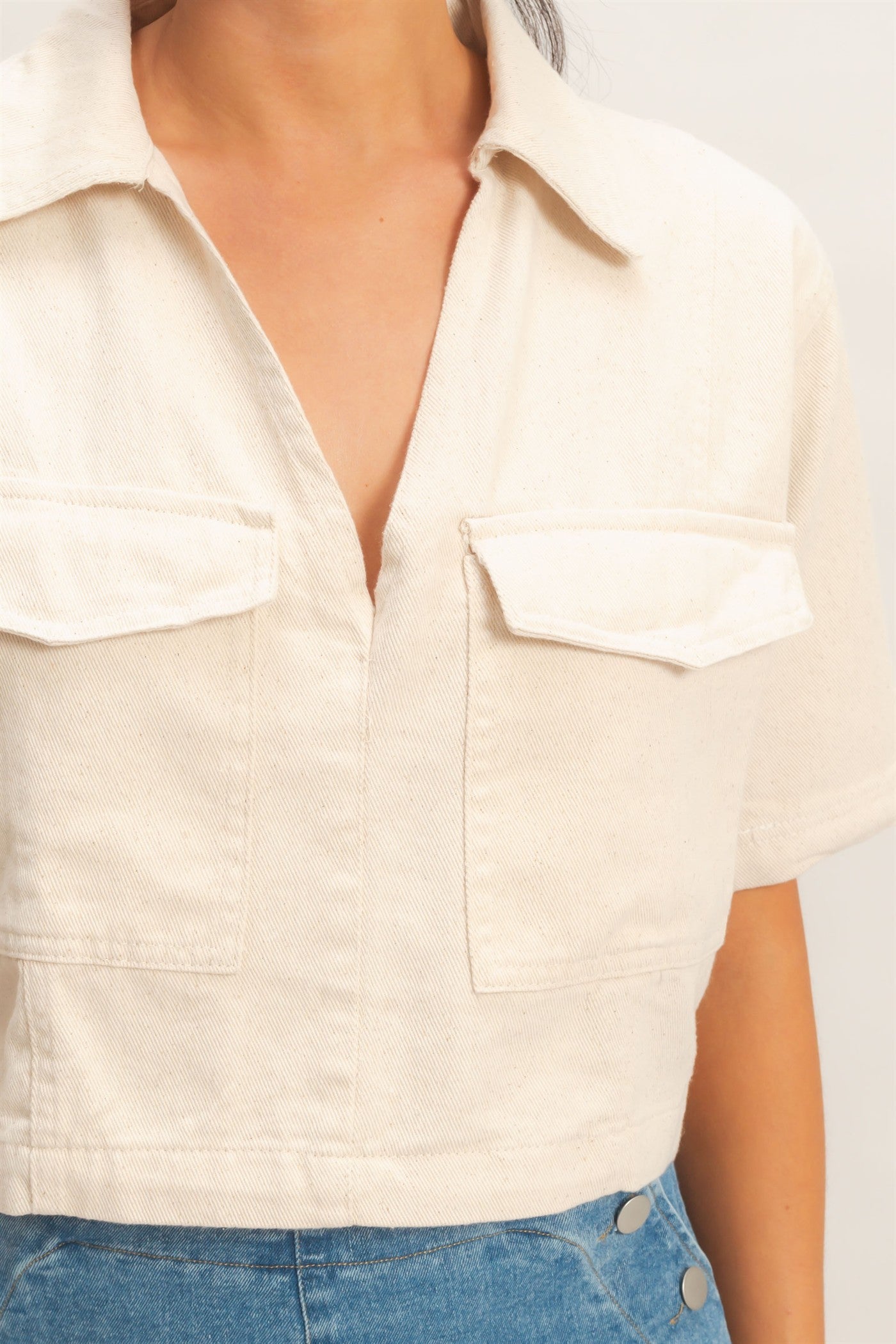 Wholesale Collared V-Neck Top Clothing Tops HF26E444 OATMEAL HYFVE