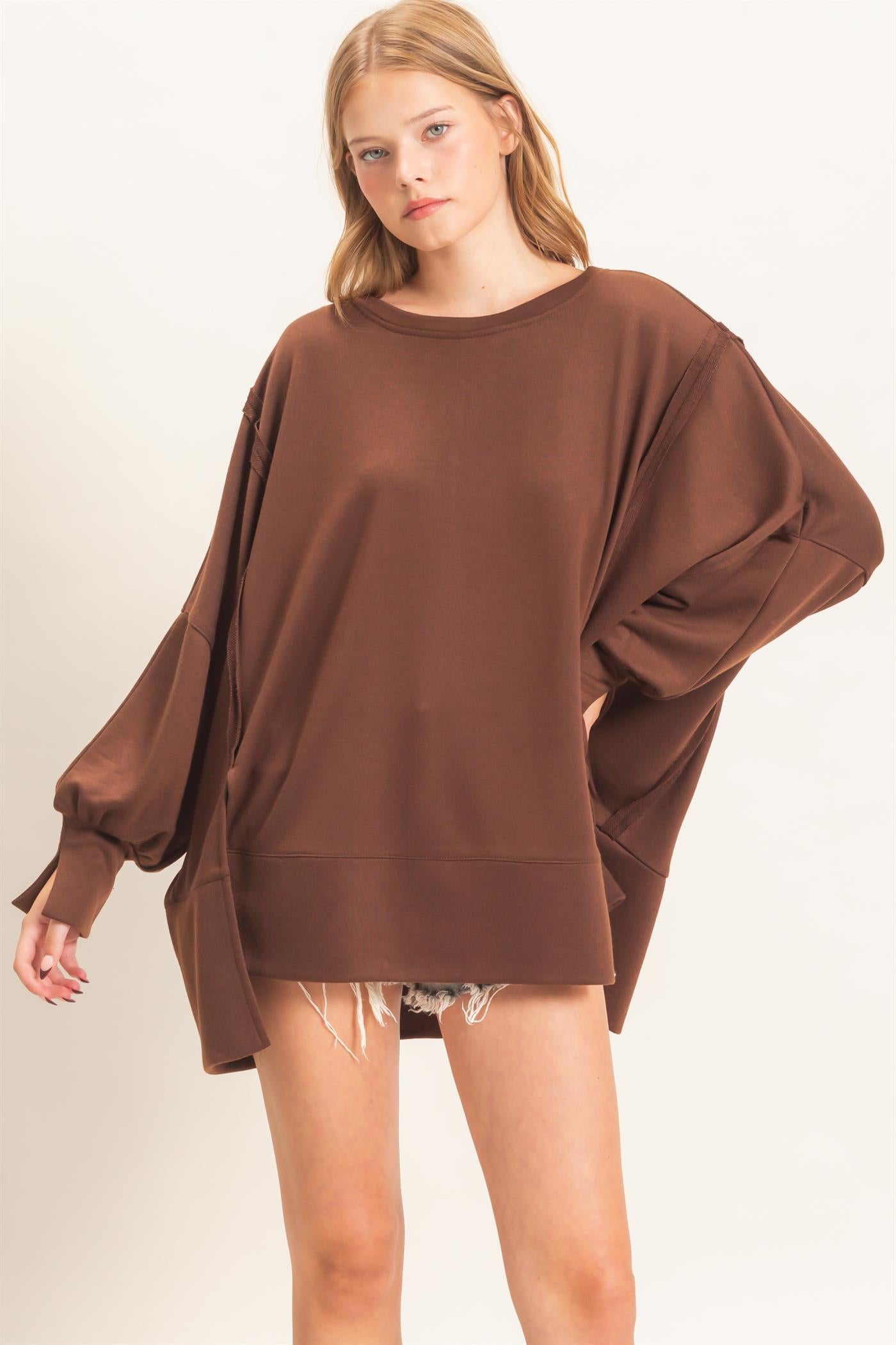 Wholesale Oversized Crew Neck Sweatshirt Sweatshirts HF26F132 BROWN HYFVE