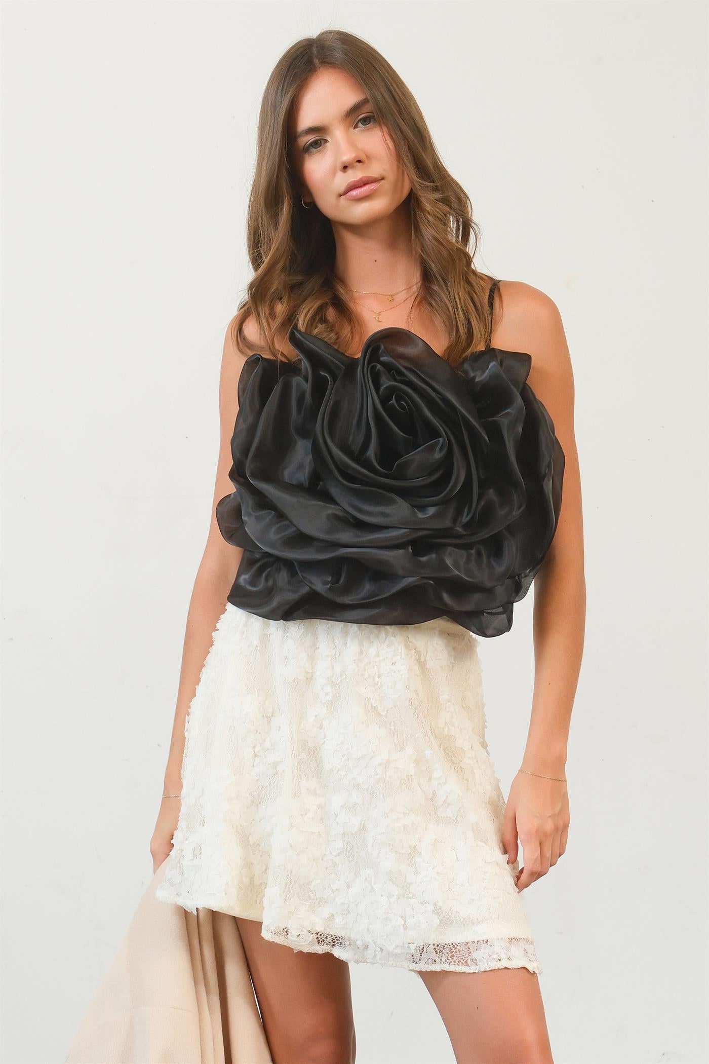 Wholesale 3D Flower Decor Cami Tank Top Clothing Tops HF24G115 BLACK HYFVE