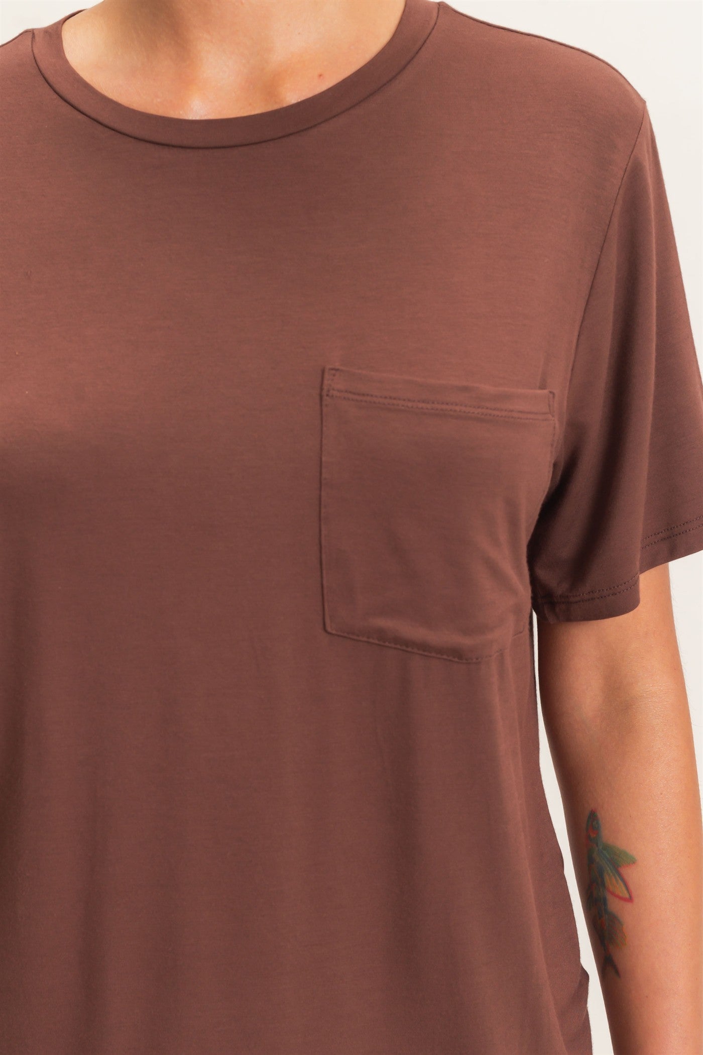 Wholesale Crew Neck Pocket Tee Clothing Tops DZ26E254 DARK BROWN DOUBLE ZERO