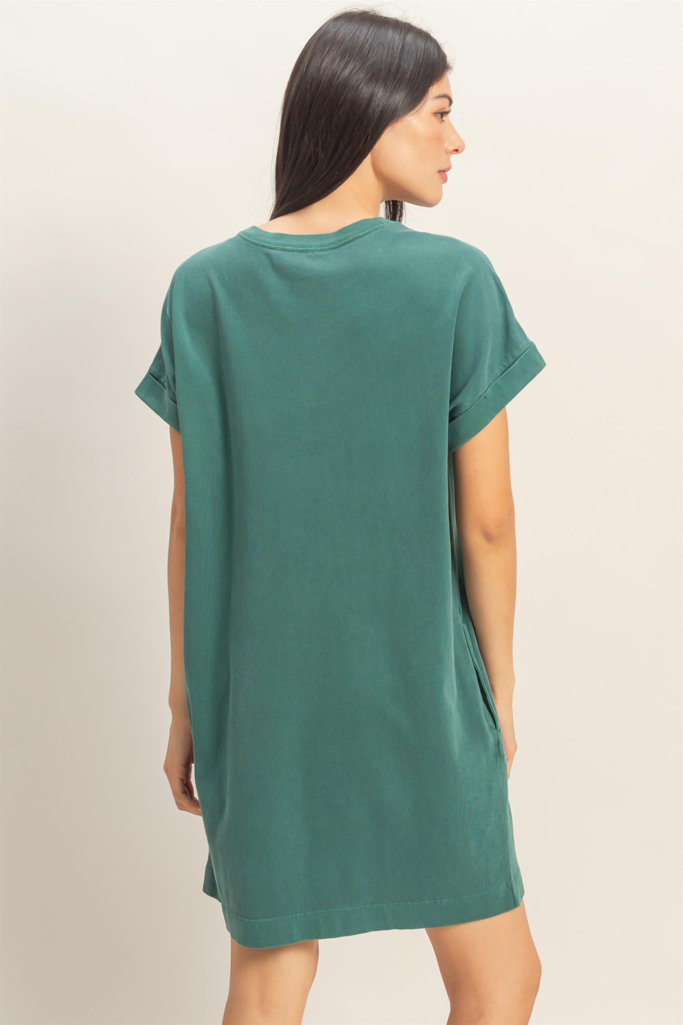 Wholesale Round Neck T-Shirt Mini Dress Dresses DZ26A029 DARK TEAL DOUBLE ZERO