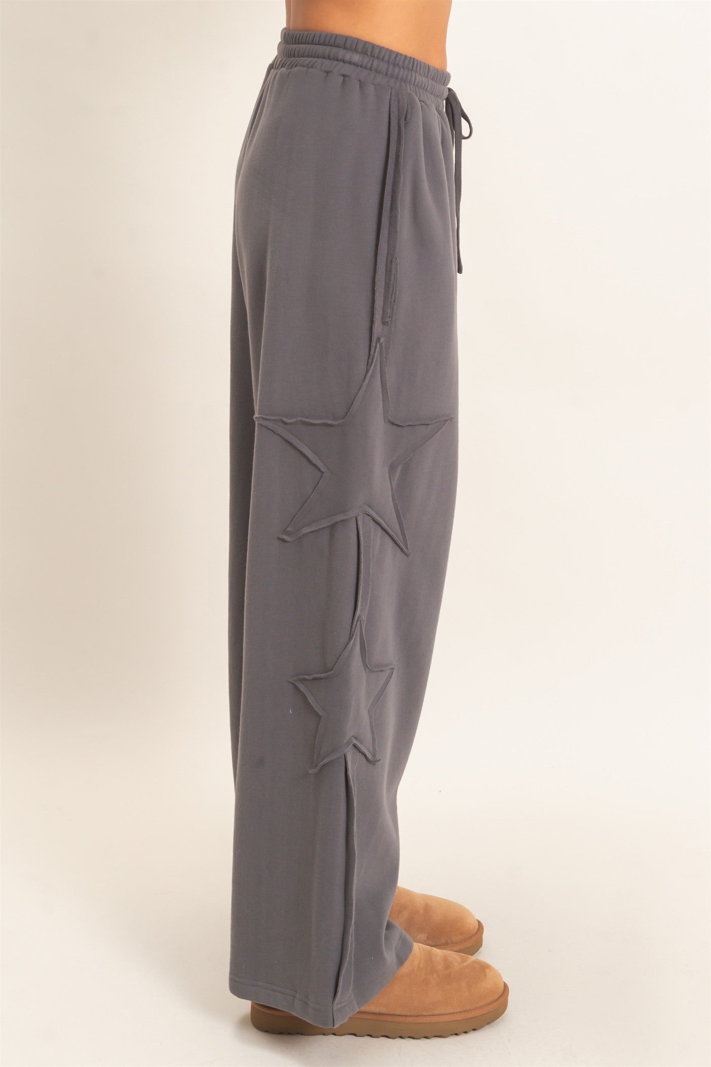 Wholesale French Terry Star Patch Sweatpants Pants DZ27A197 CHARCOAL DOUBLE ZERO