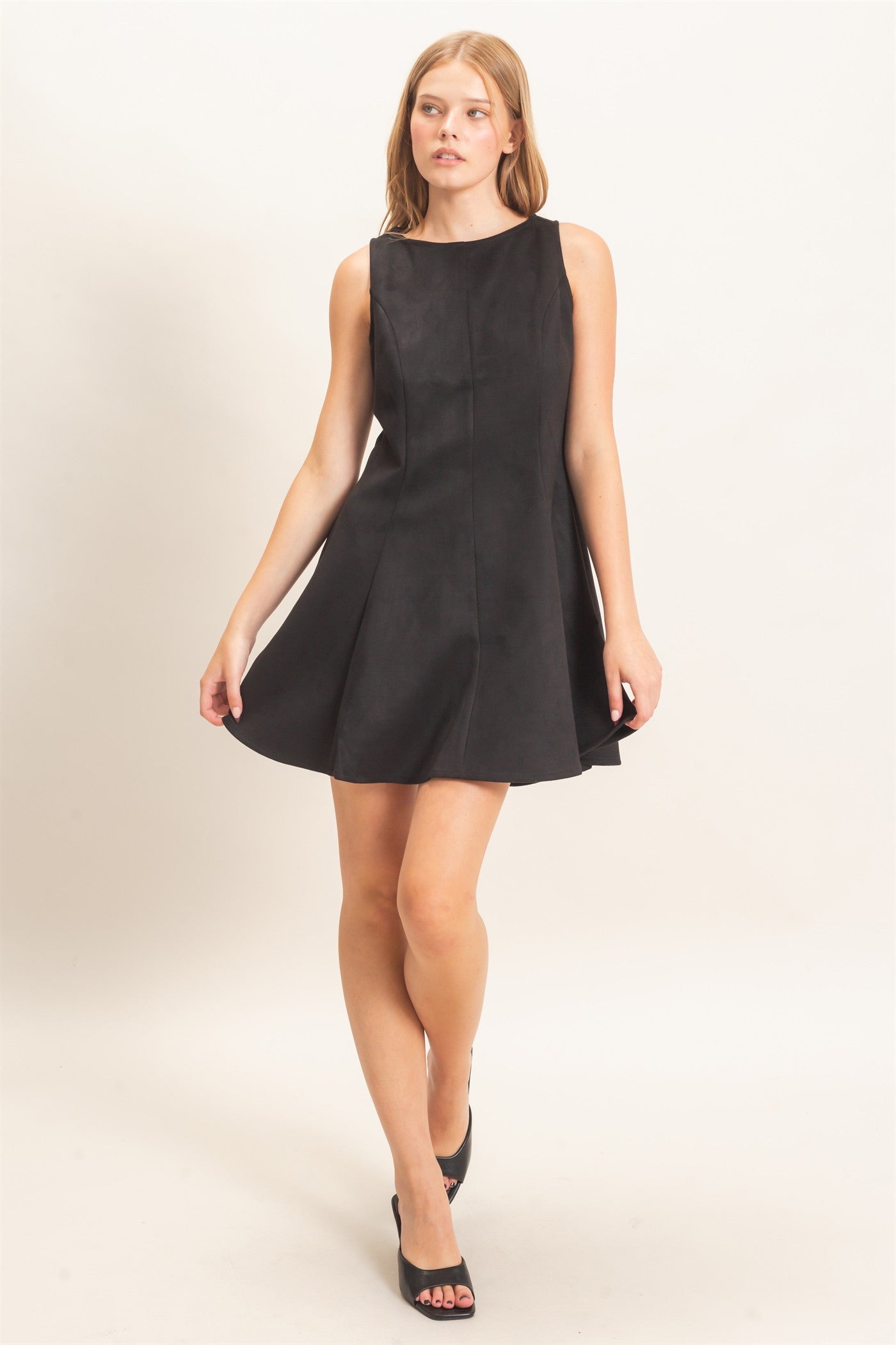 Wholesale Sleeveless Suede Mini Dress Dresses HF26F218 BLACK HYFVE