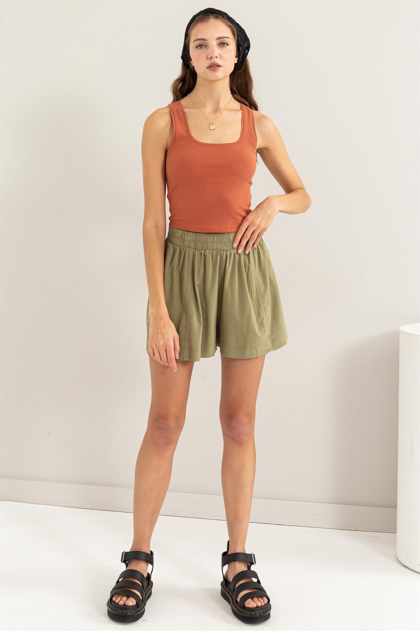 Wholesale Seam Detail High Waist Shorts Shorts DZ24A421 MOSS DOUBLE ZERO