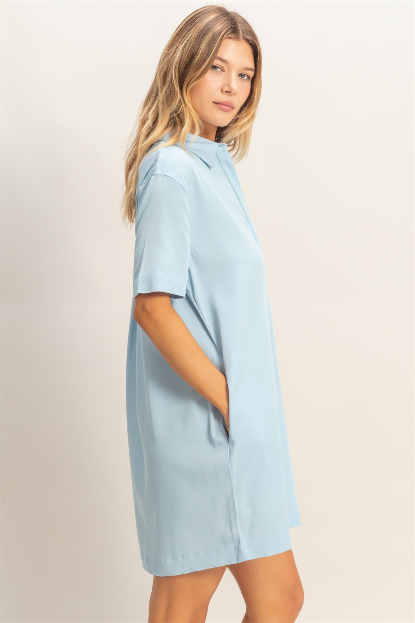 Wholesale Collared Shirt Dress Dresses HF26E427-D L.BLUE HYFVE