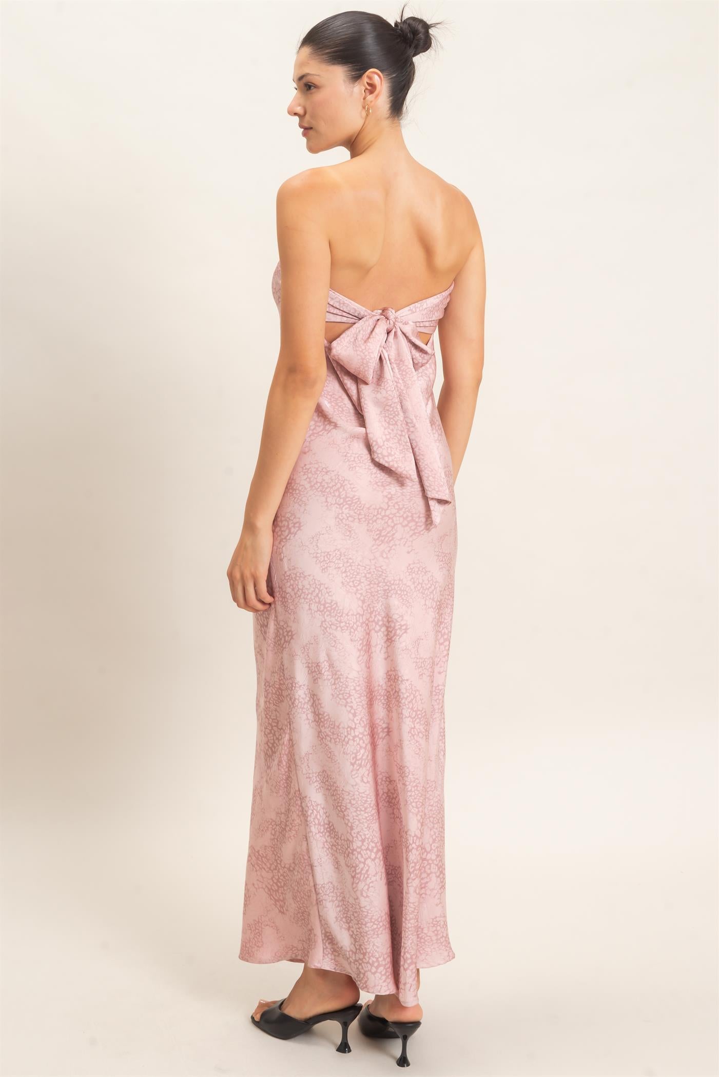 Wholesale Satin Patterned Maxi Dress Dresses HF26F029 PINK HYFVE