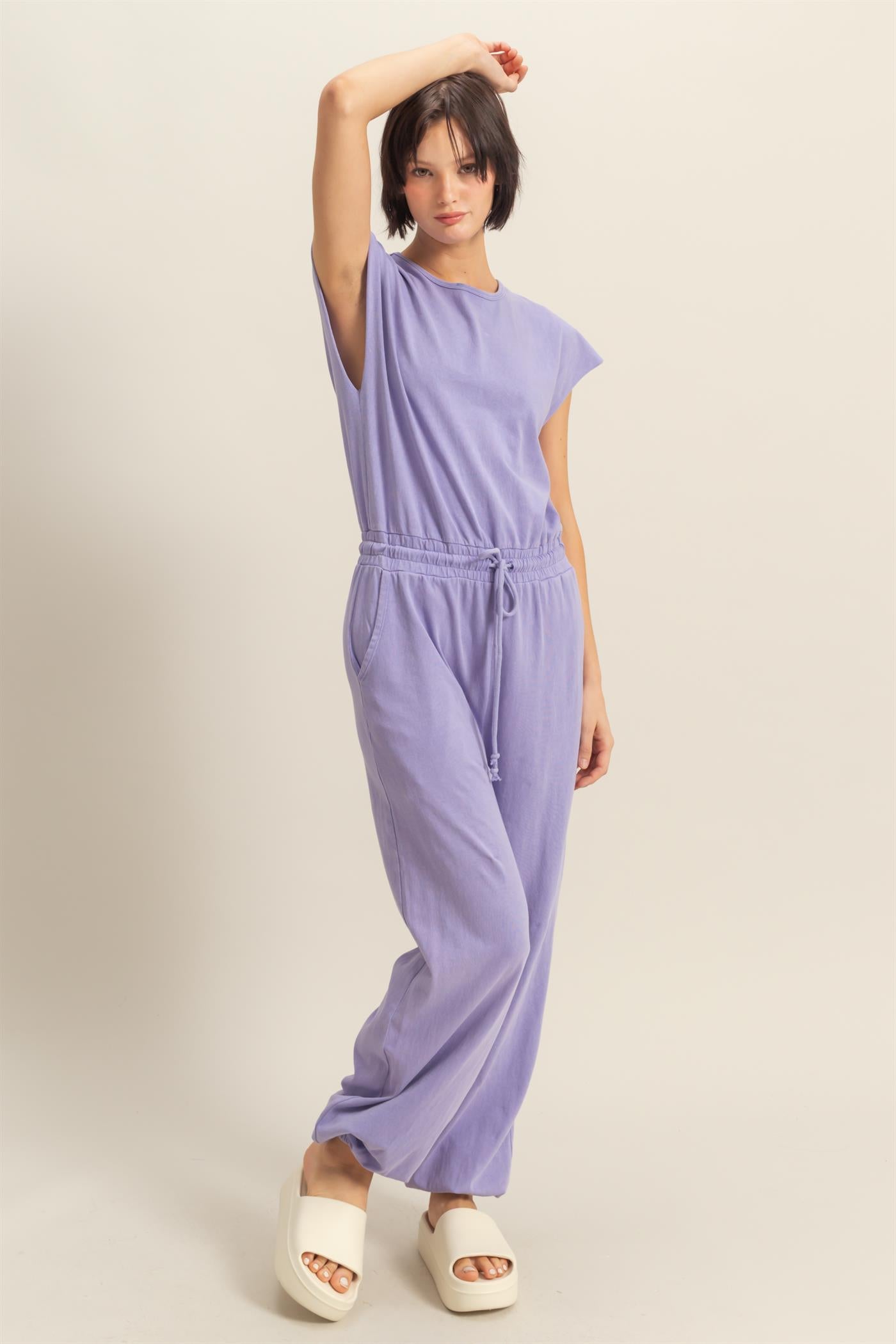 Wholesale Short Sleeve Casual Jumpsuit Clothing DZ24C619 WISTERIA DOUBLE ZERO