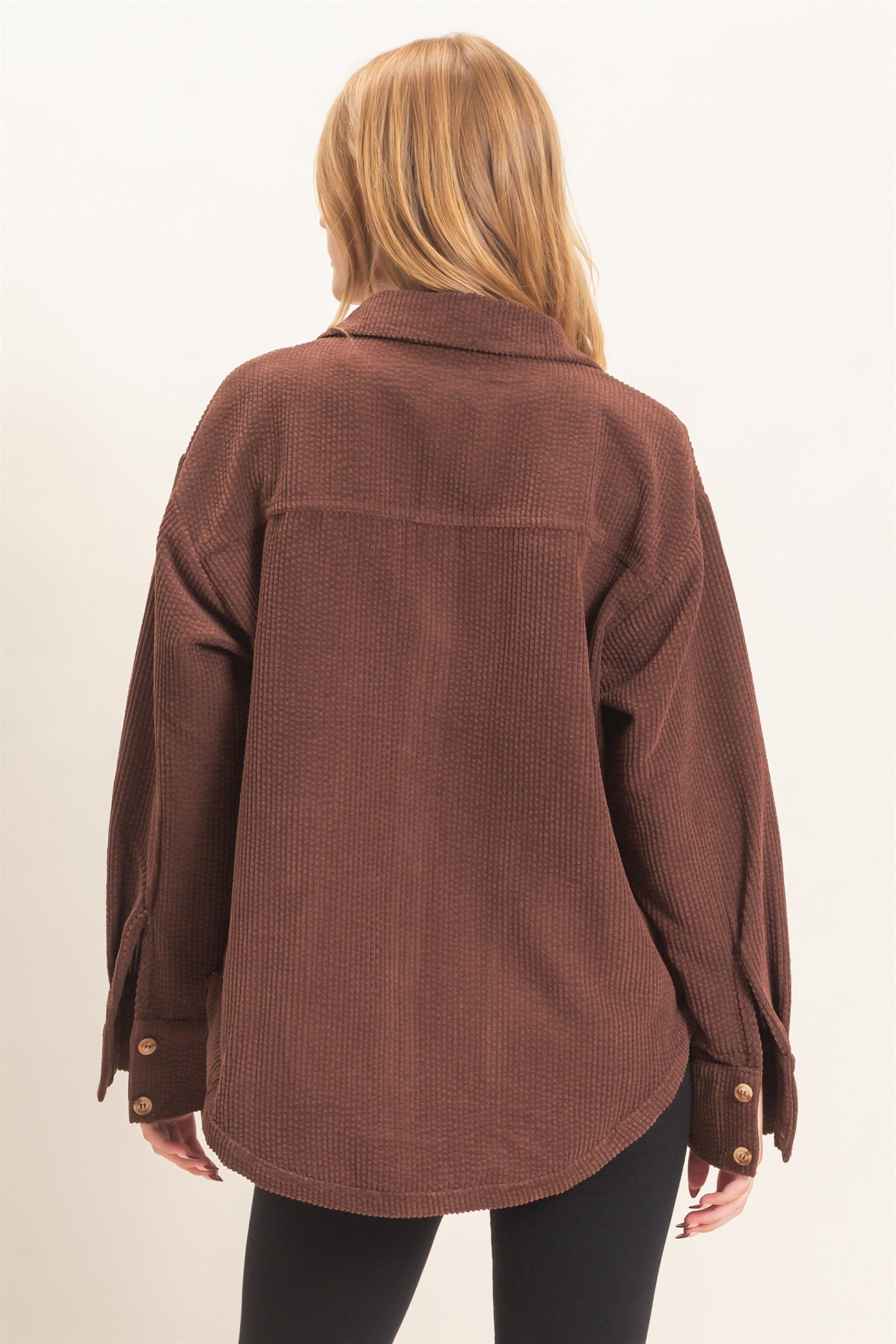 Wholesale Corduroy Button-Up Shirt Outerwear HF26F163 CHOCOLATE HYFVE