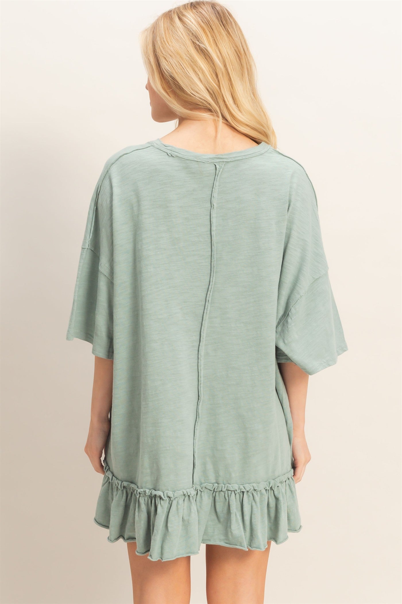 Wholesale Ruffled Hem Oversized Tunic Dresses HF26A785 SAGE HYFVE