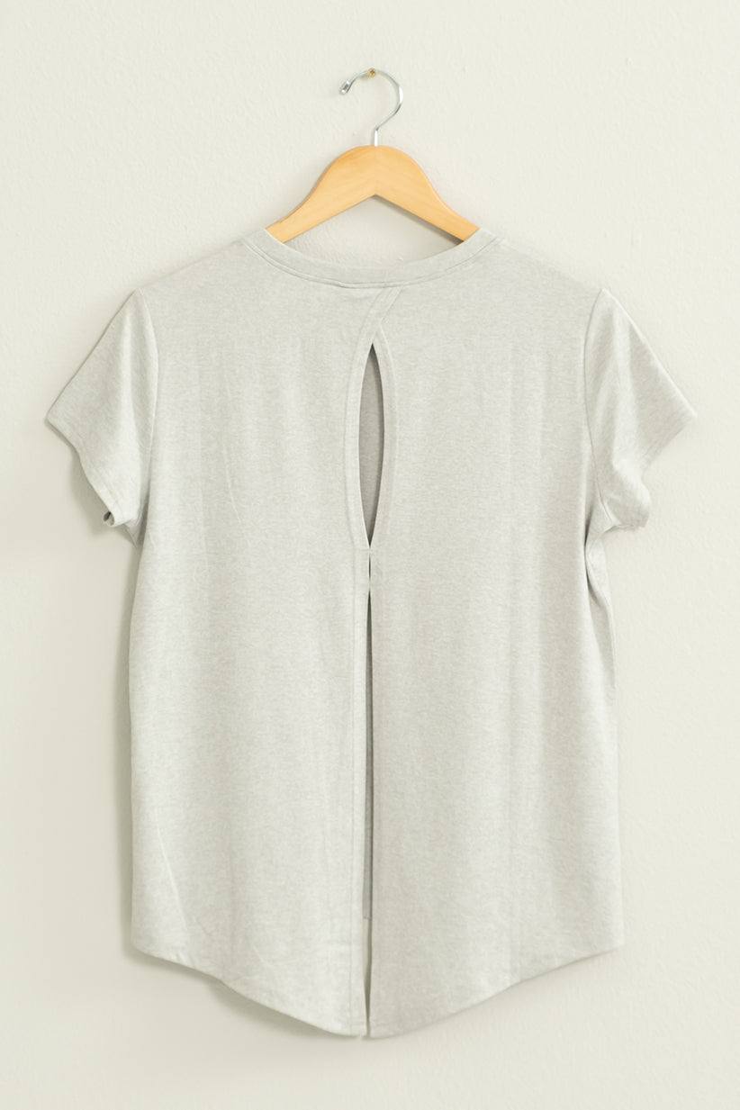 Wholesale All Yours Short Sleeve Open Back Tee Clothing Tops DZ22E576 LIGHT HEATHER GRAY DOUBLE ZERO