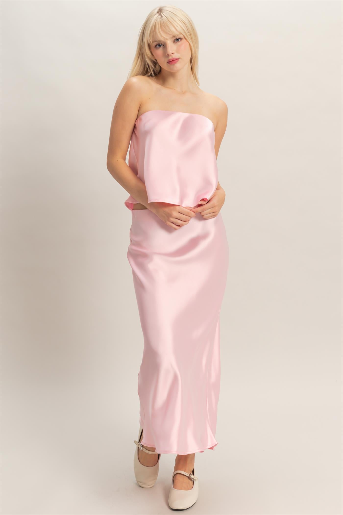 Wholesale Satin Strapless Tube Top Clothing Tops DZ26C398 SOFT PINK DOUBLE ZERO