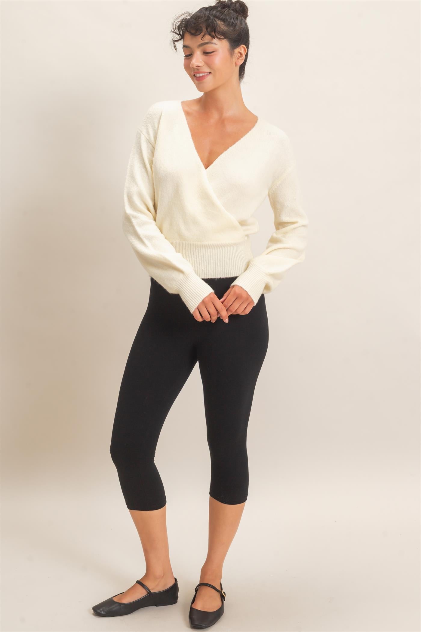 Wholesale Wrap V Neck Sweater Sweaters DZ26E948 CREAM DOUBLE ZERO