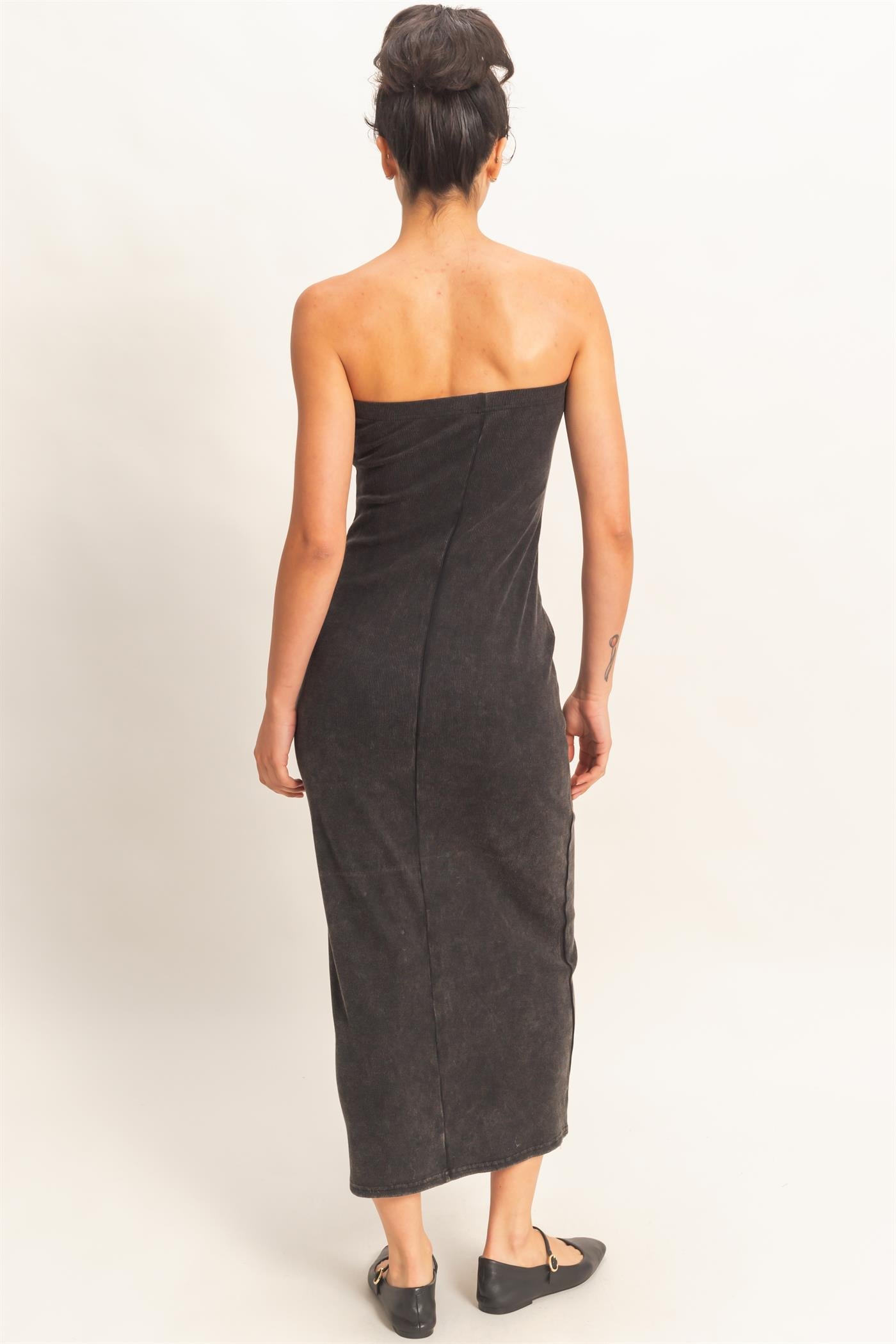 Wholesale Acid Washed Ribbed Midi Tube Dress Dresses DZ26C620 BLACK DOUBLE ZERO