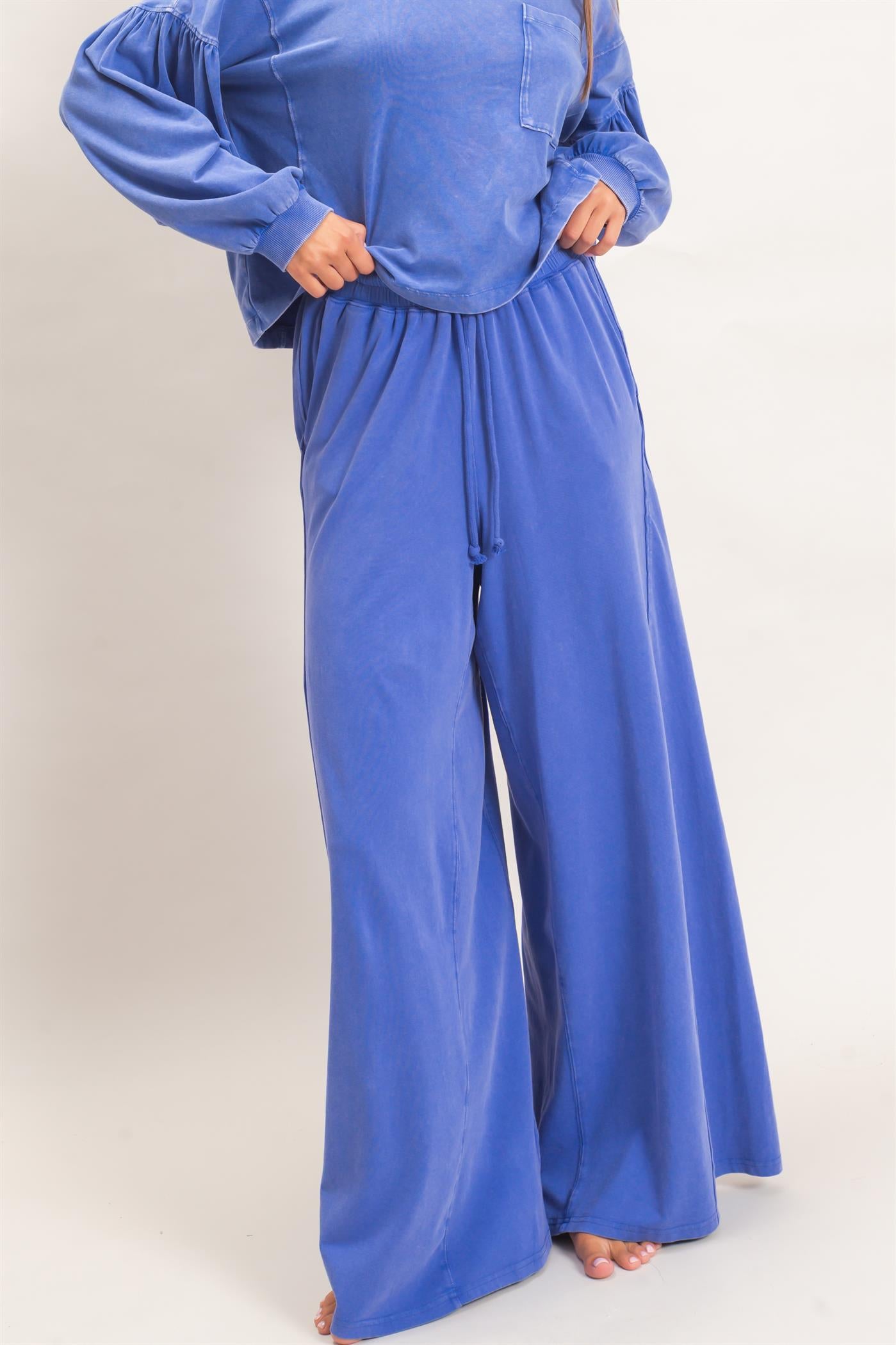 Wholesale Wide Leg Mineral Wash Pants Pants DZ26F406 COBALT DOUBLE ZERO