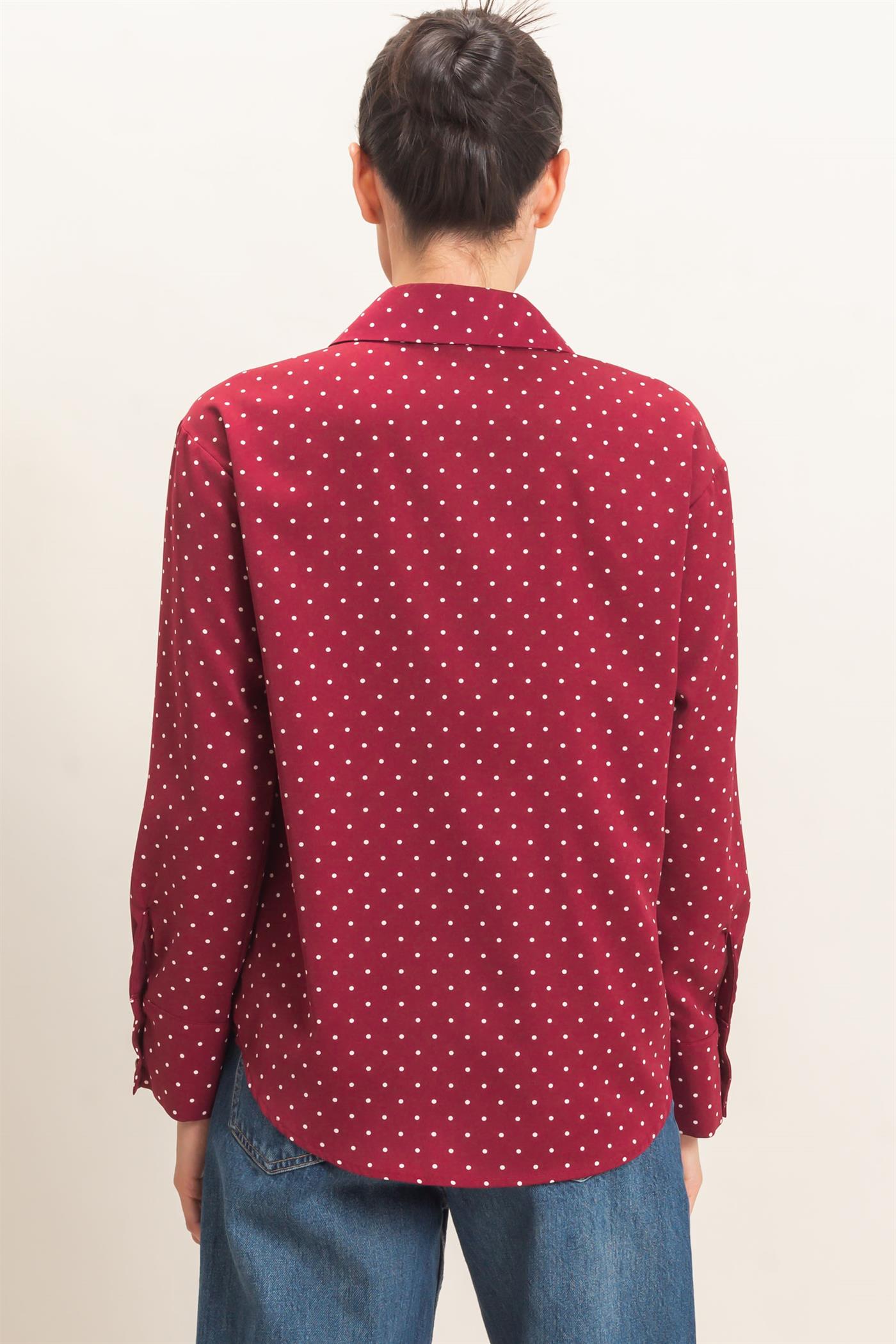 Wholesale Button-Up Polka Dot Shirt Shirts HF26F401 BURGUNDY HYFVE