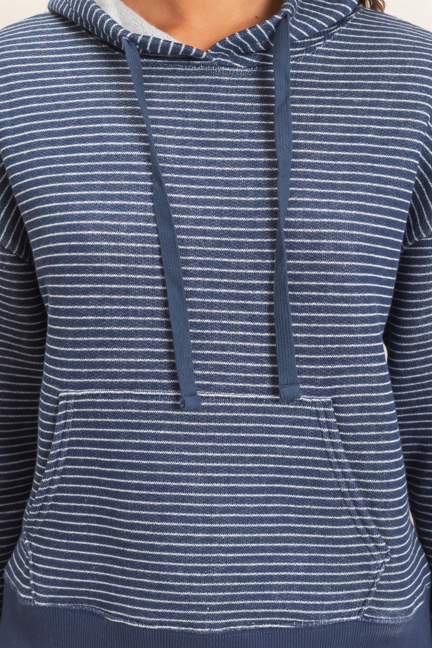 Wholesale Striped French Terry Hoodie Hoodies DZ26C619 NAVY DOUBLE ZERO