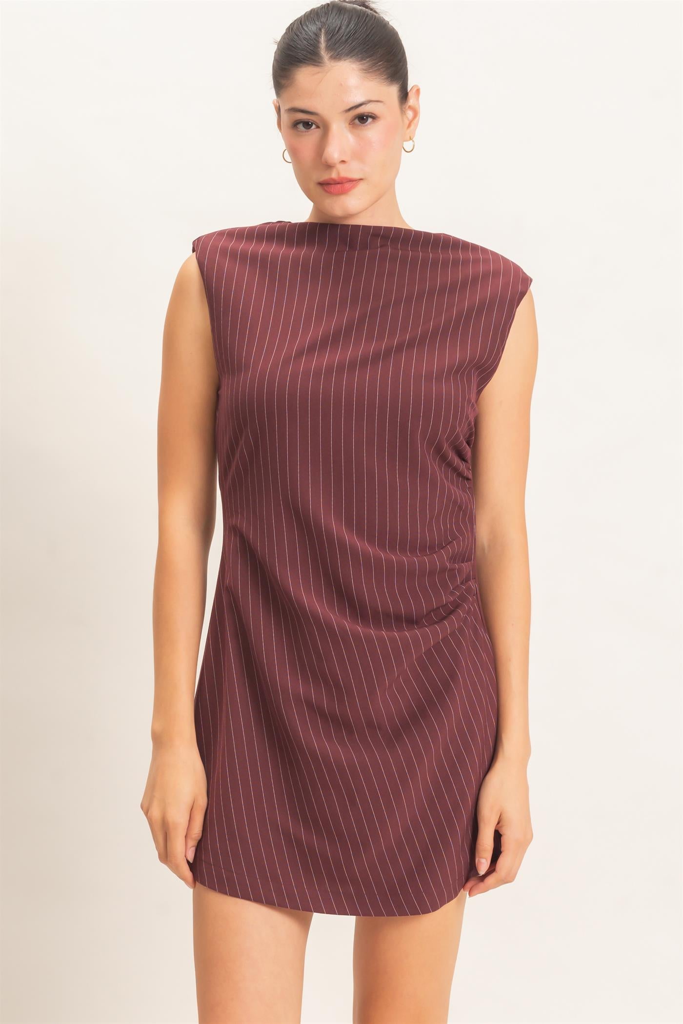 Wholesale Pin Stripe Sheath Dress Dresses HF26E374 BURGUNDY HYFVE