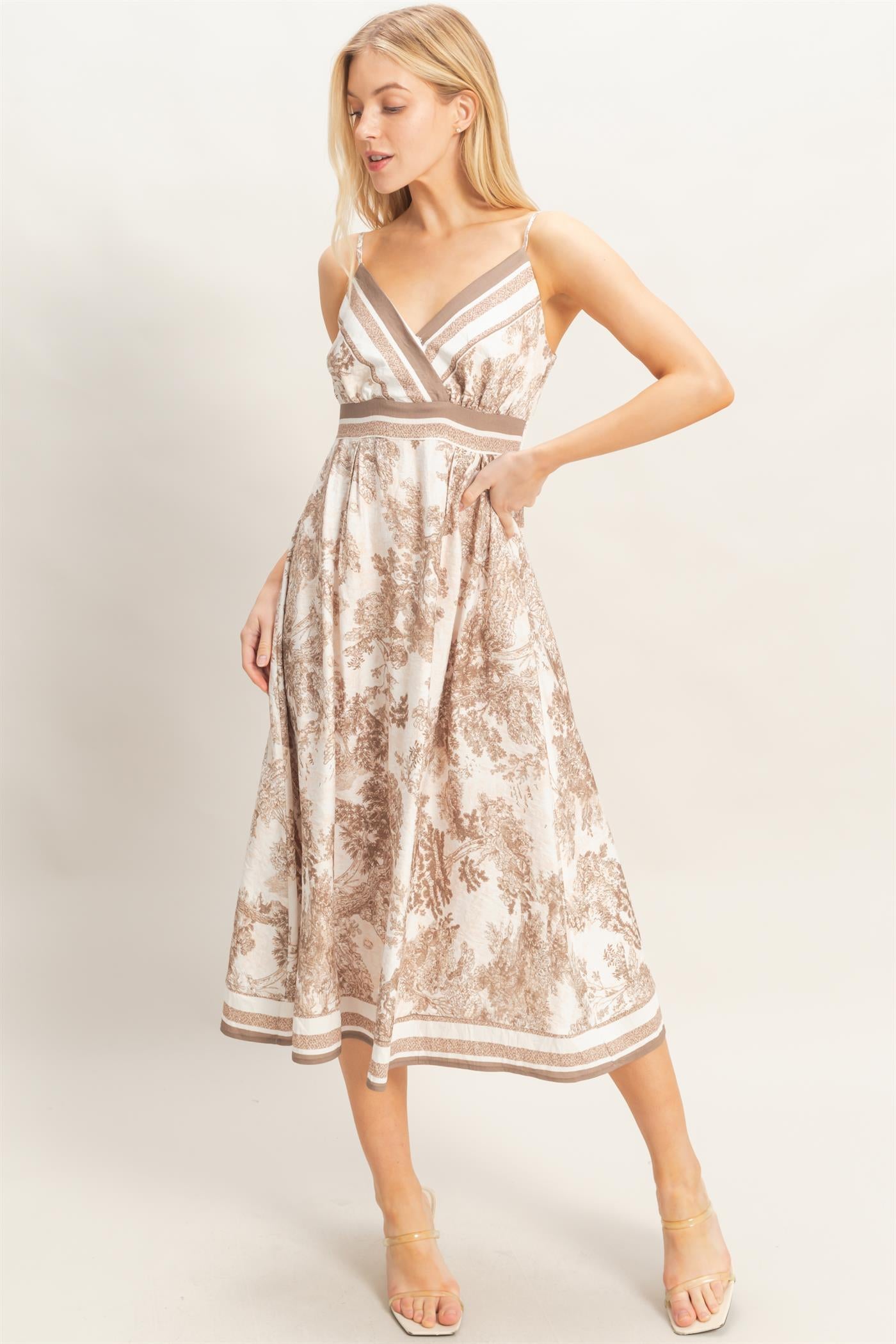 Wholesale Printed V-Neck A-Line Dress Dresses HF26A144 BEIGE HYFVE