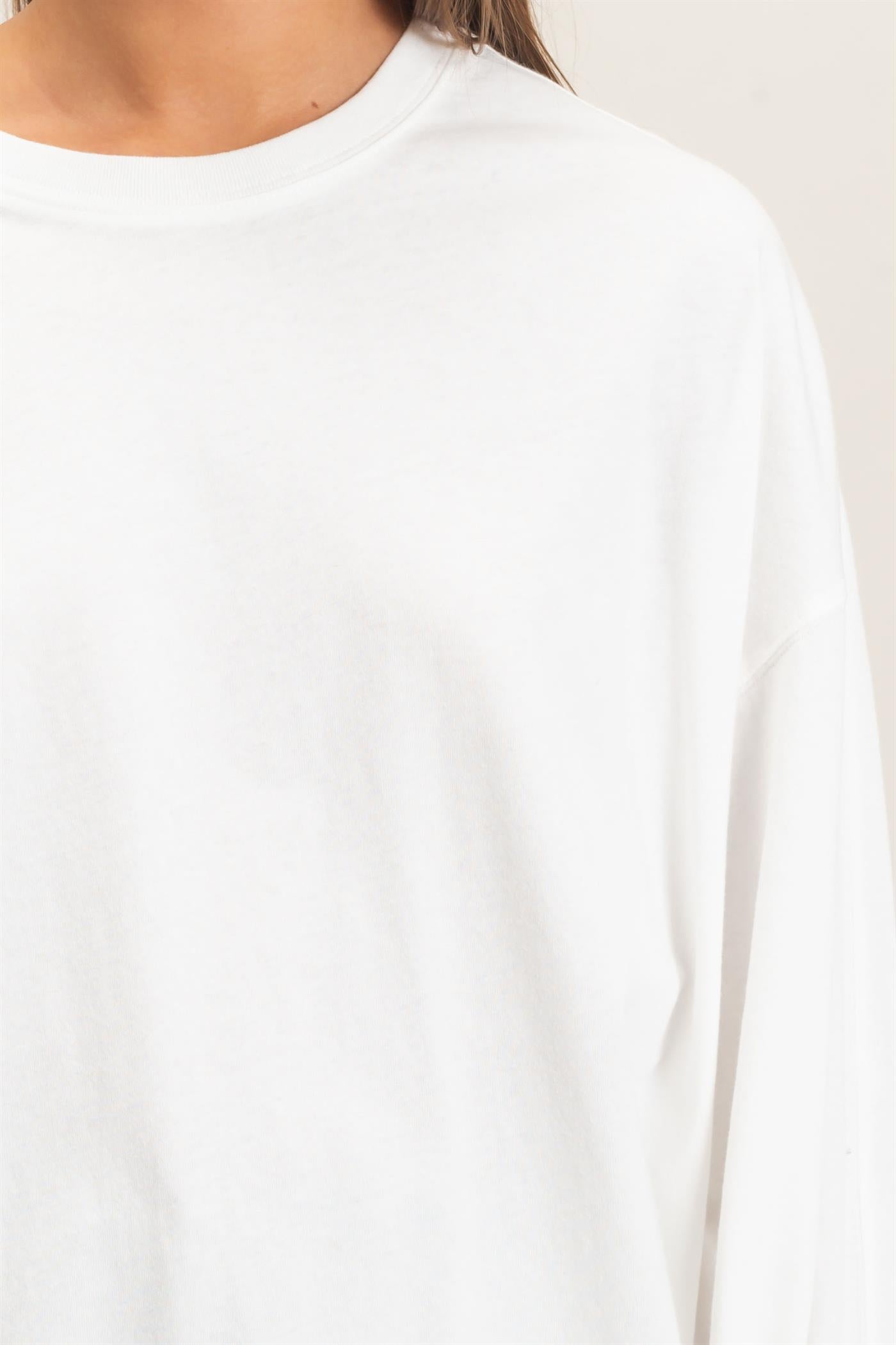 Wholesale Pigment Dye Oversized Long Sleeve Top Clothing Tops DZ26A825 WHITE DOUBLE ZERO