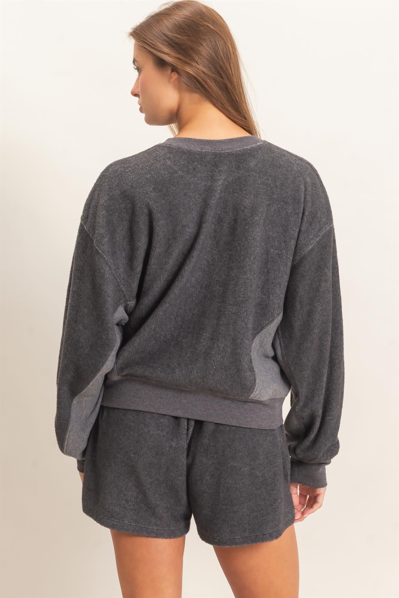 Wholesale Contrast Sweatshirt & Shorts Set Clothing DZ25F478-SET CHARCOAL DOUBLE ZERO