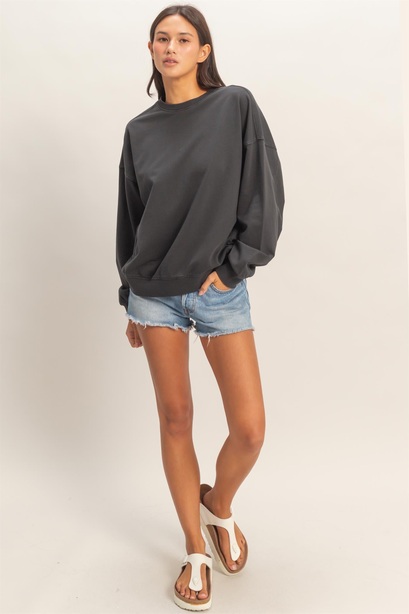 Wholesale Ribbed Crew Neck Sweatshirt Sweatshirts DZ26A265 BLACK DOUBLE ZERO