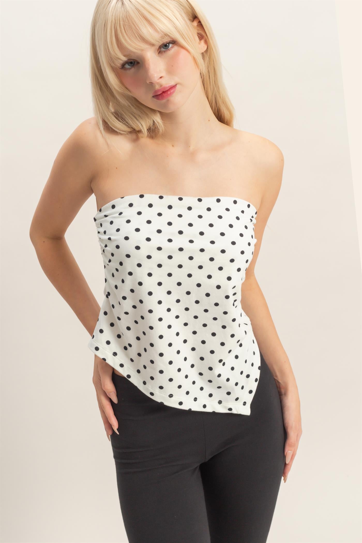 Wholesale Polka Dot Triangle Tube Top Clothing Tops DZ26C347 WHITE DOUBLE ZERO