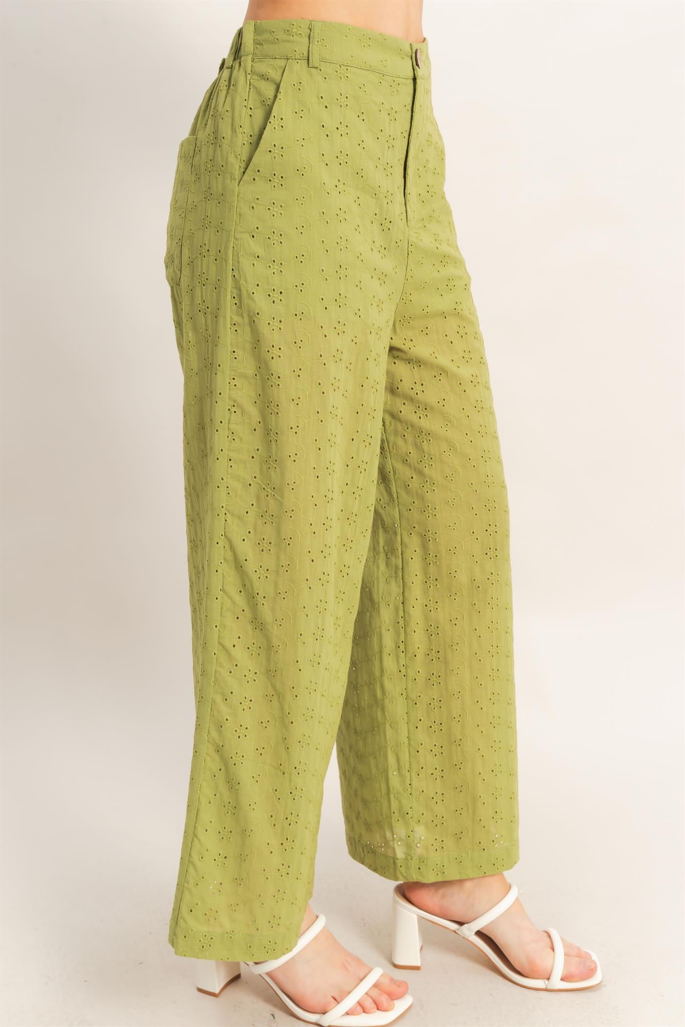 Wholesale Floral Eyelet Pants Pants HF26C542 LIGHT OLIVE HYFVE