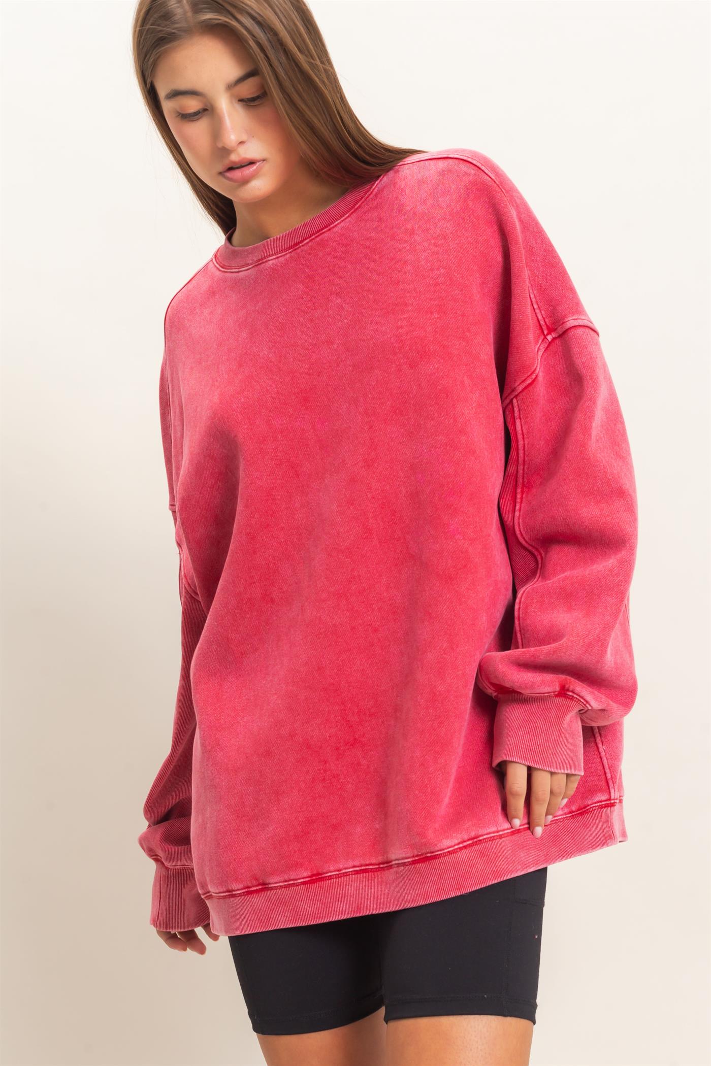 Wholesale Acid Wash Crew Neck Long Sleeve Sweatshirt Sweatshirts DZ26E268 RED DOUBLE ZERO