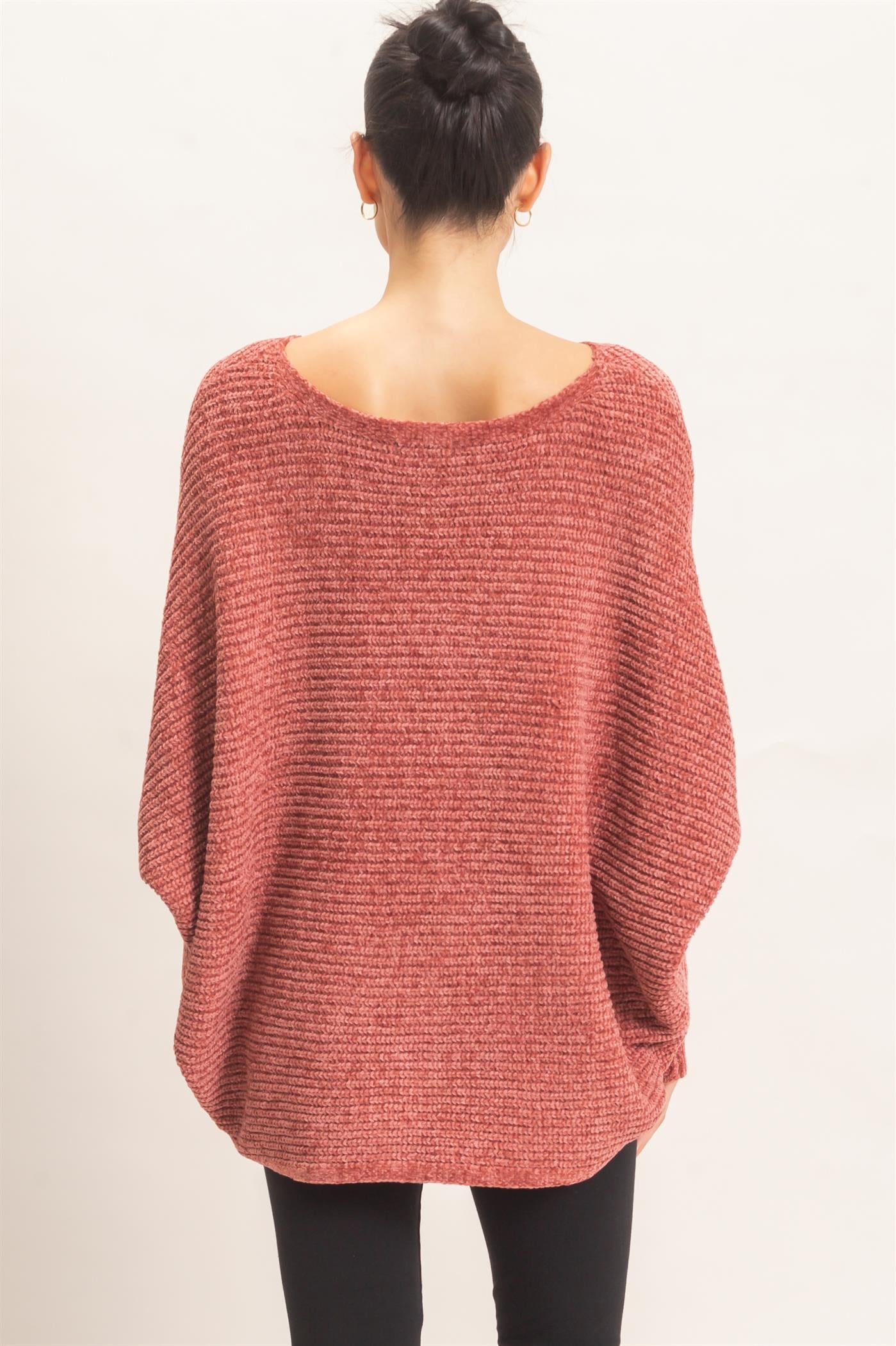 Wholesale Chenille Boat Neck Dolman Sleeve Sweater Sweaters HF26F185 CLAY HYFVE