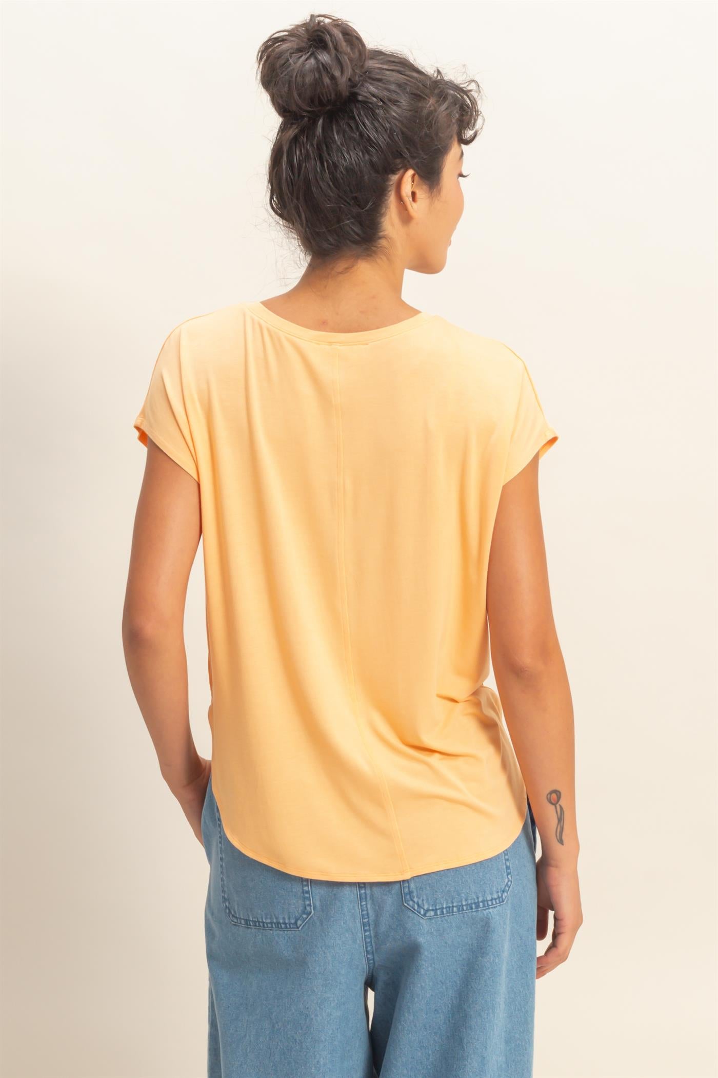 Wholesale Relaxed Dolman Short Sleeve  Round Neck Top Shirts DZ26A270 APRICOT DOUBLE ZERO