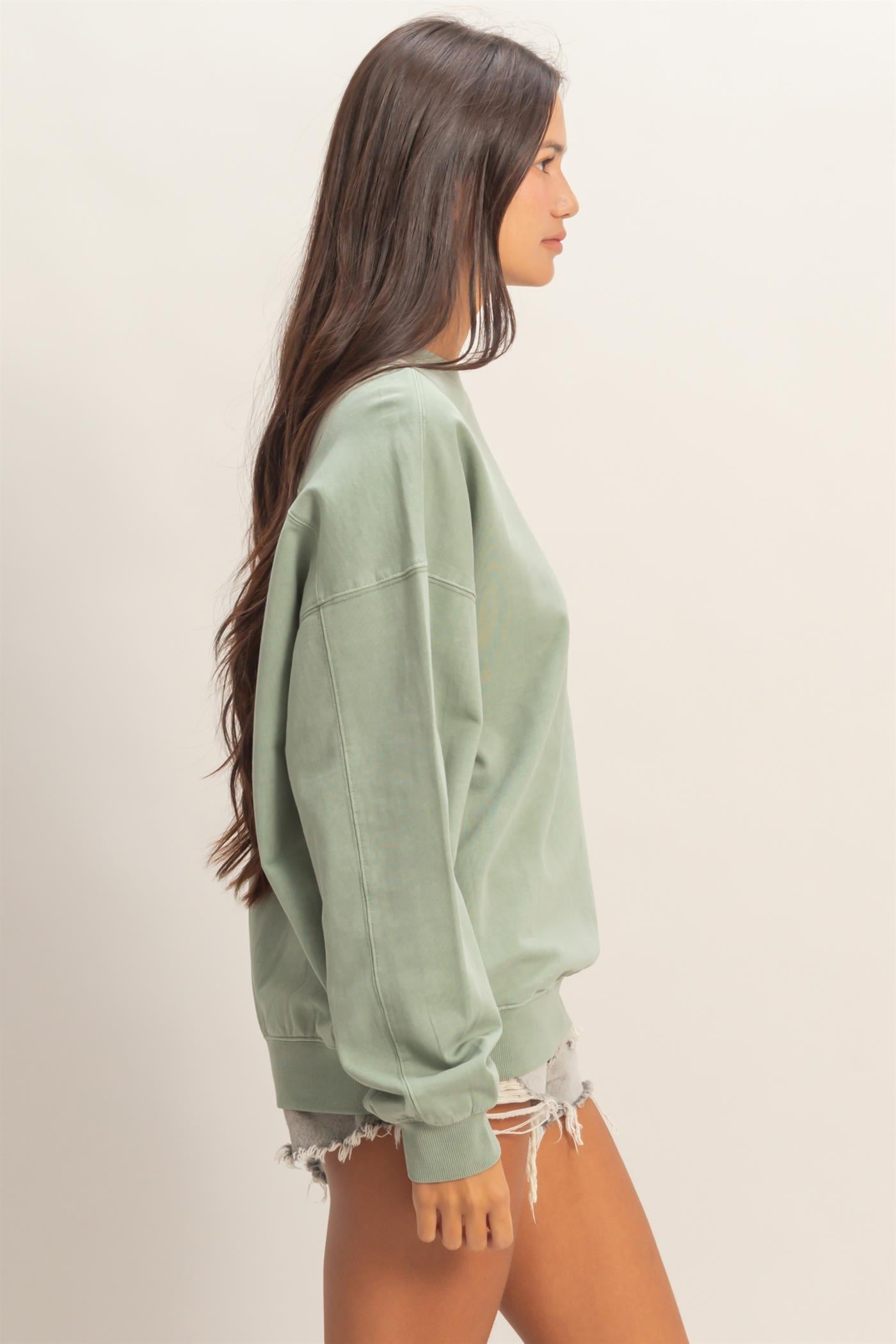 Wholesale Ribbed Crew Neck Sweatshirt Sweatshirts DZ26A265 SAGE GREEN DOUBLE ZERO